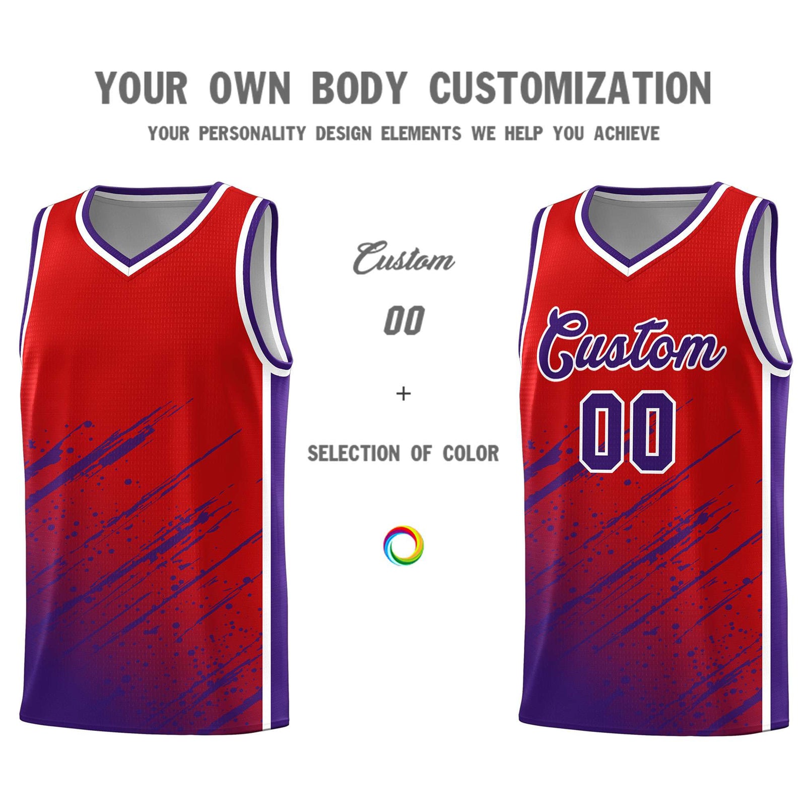 Custom Red Basketball Kits With Purple Paint Graffiti