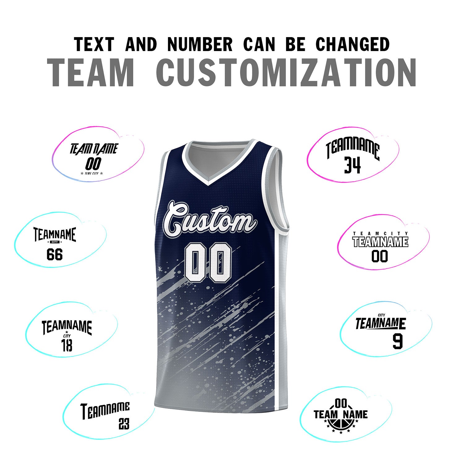 Custom Navy Basketball Kits With Gray Paint Graffiti