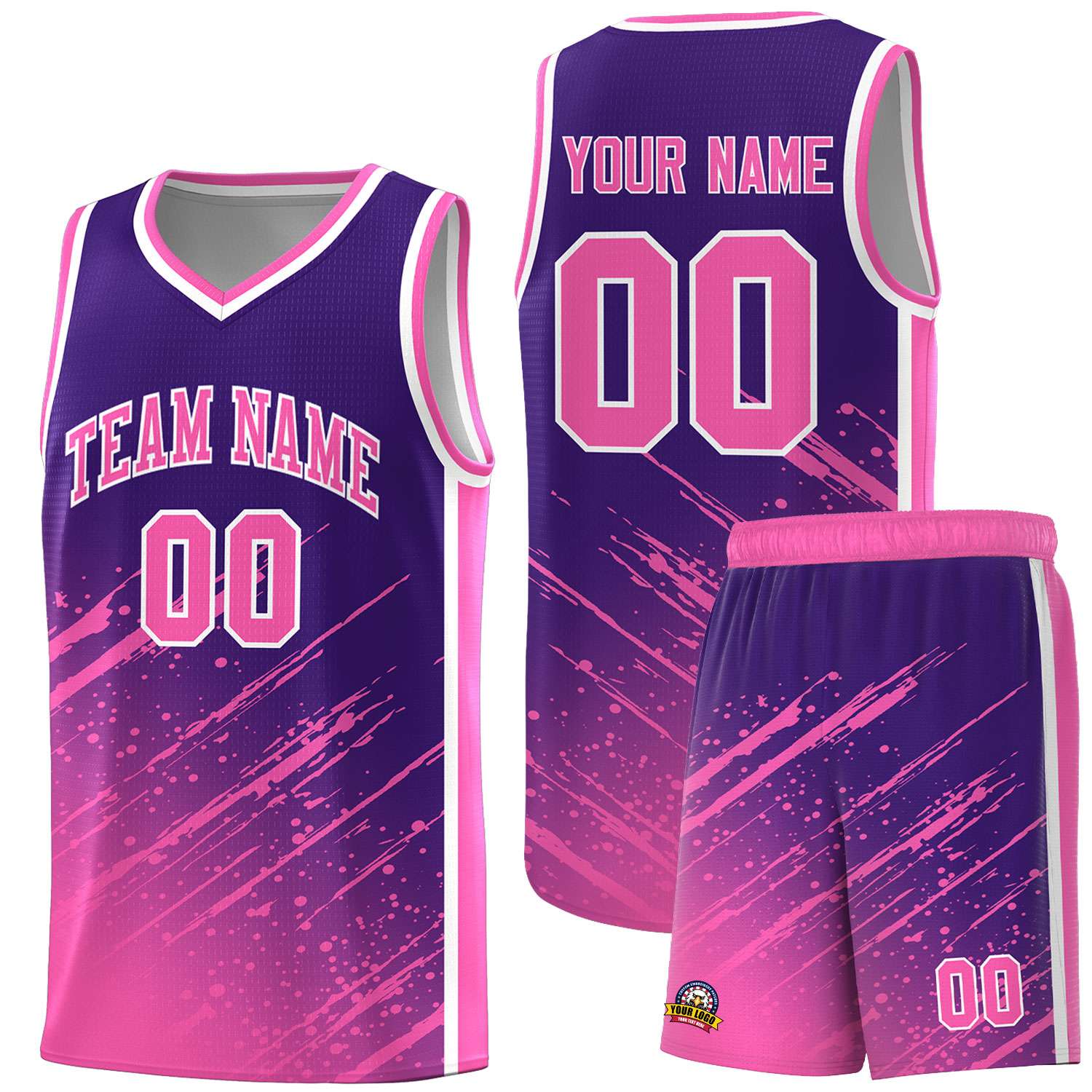 Custom Purple Basketball Kits With Pink Paint Graffiti