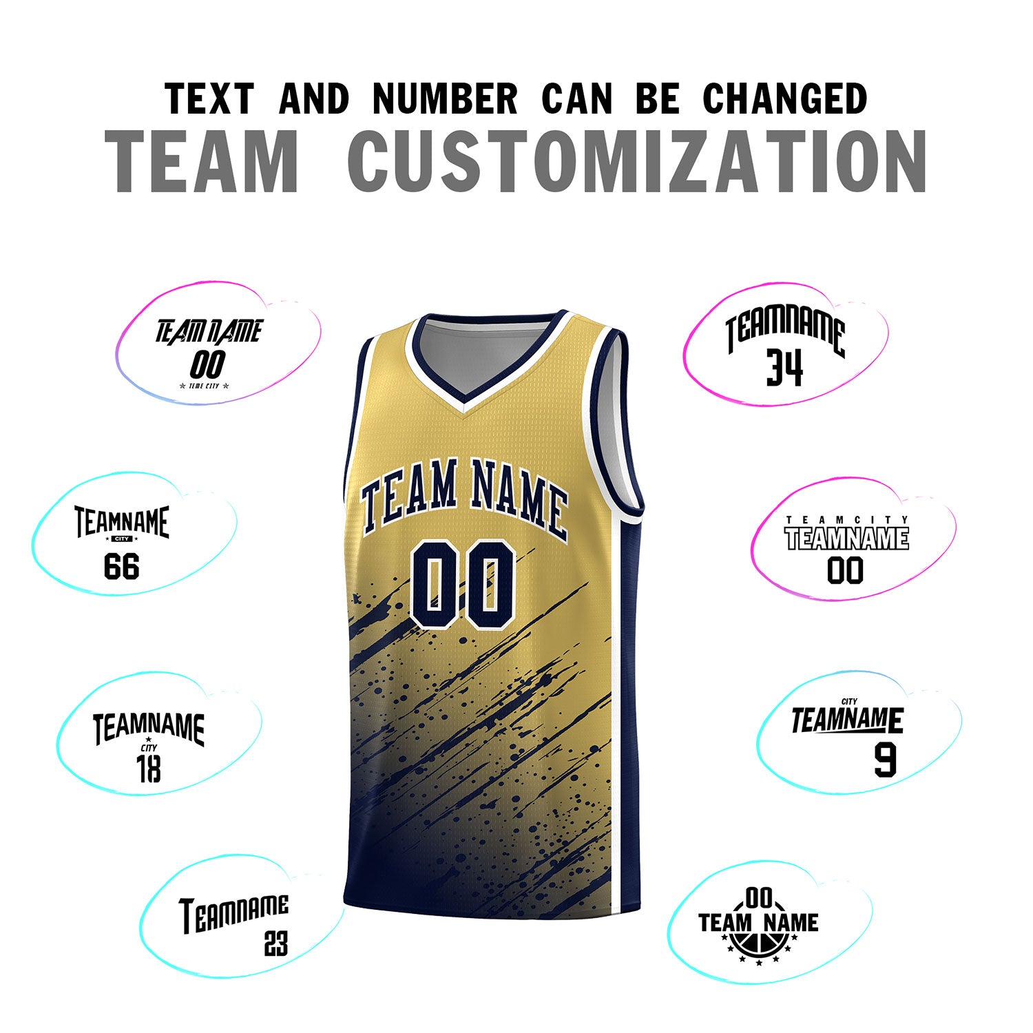 Custom Khaki Basketball Kits With Navy Paint Graffiti