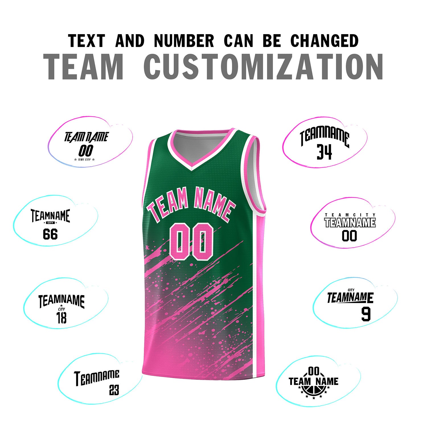 Custom Kelly Green Basketball Kits With Pink Paint Graffiti