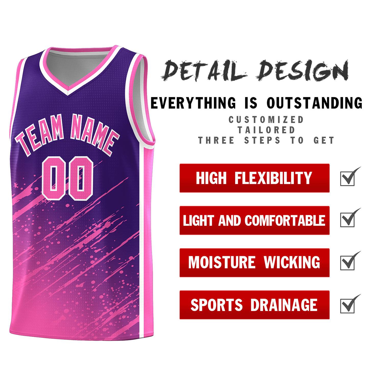 Custom Purple Basketball Kits With Pink Paint Graffiti