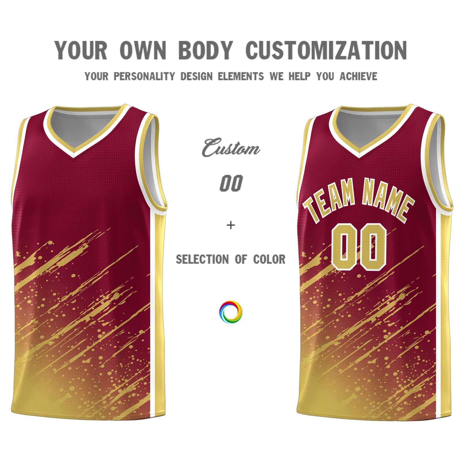 Custom Crimson Basketball Kits With Khaki Paint Graffiti