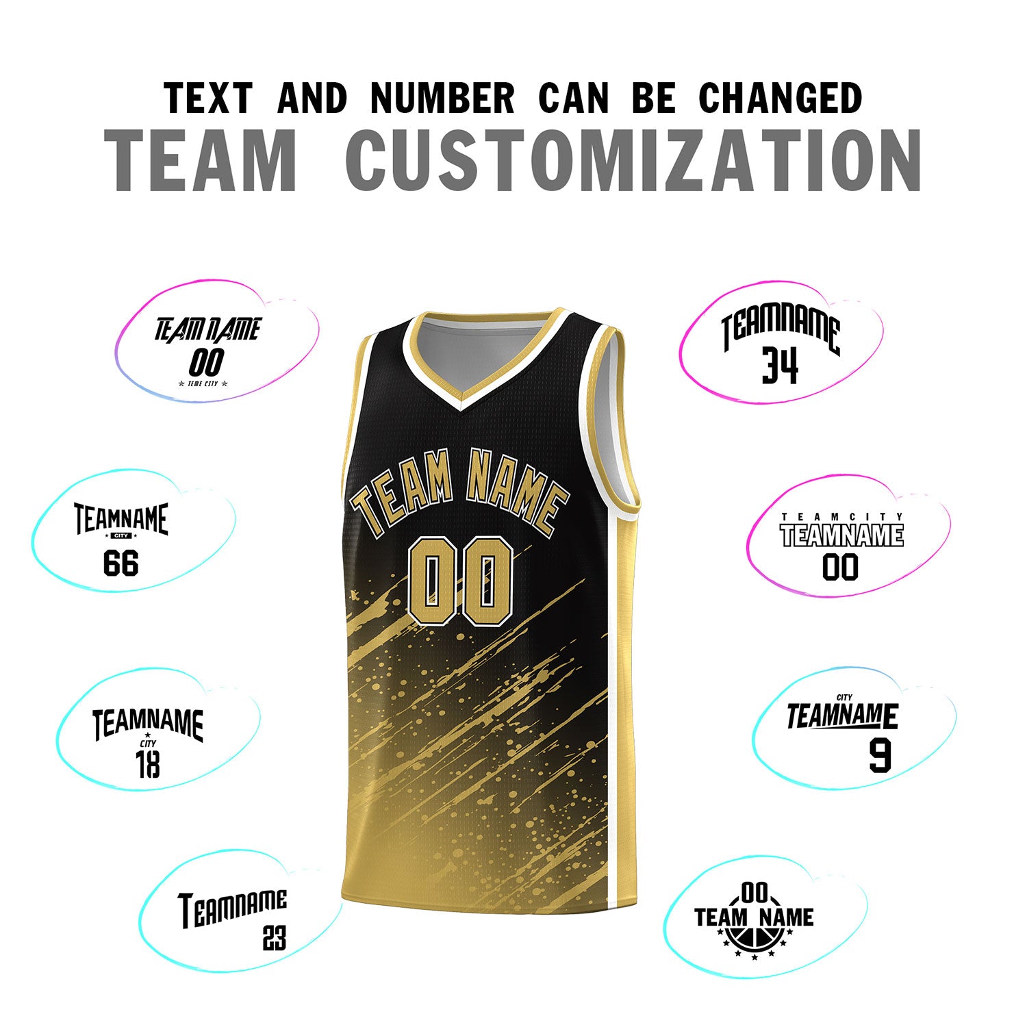 Custom Black Basketball Kits With Old Gold Paint Graffiti