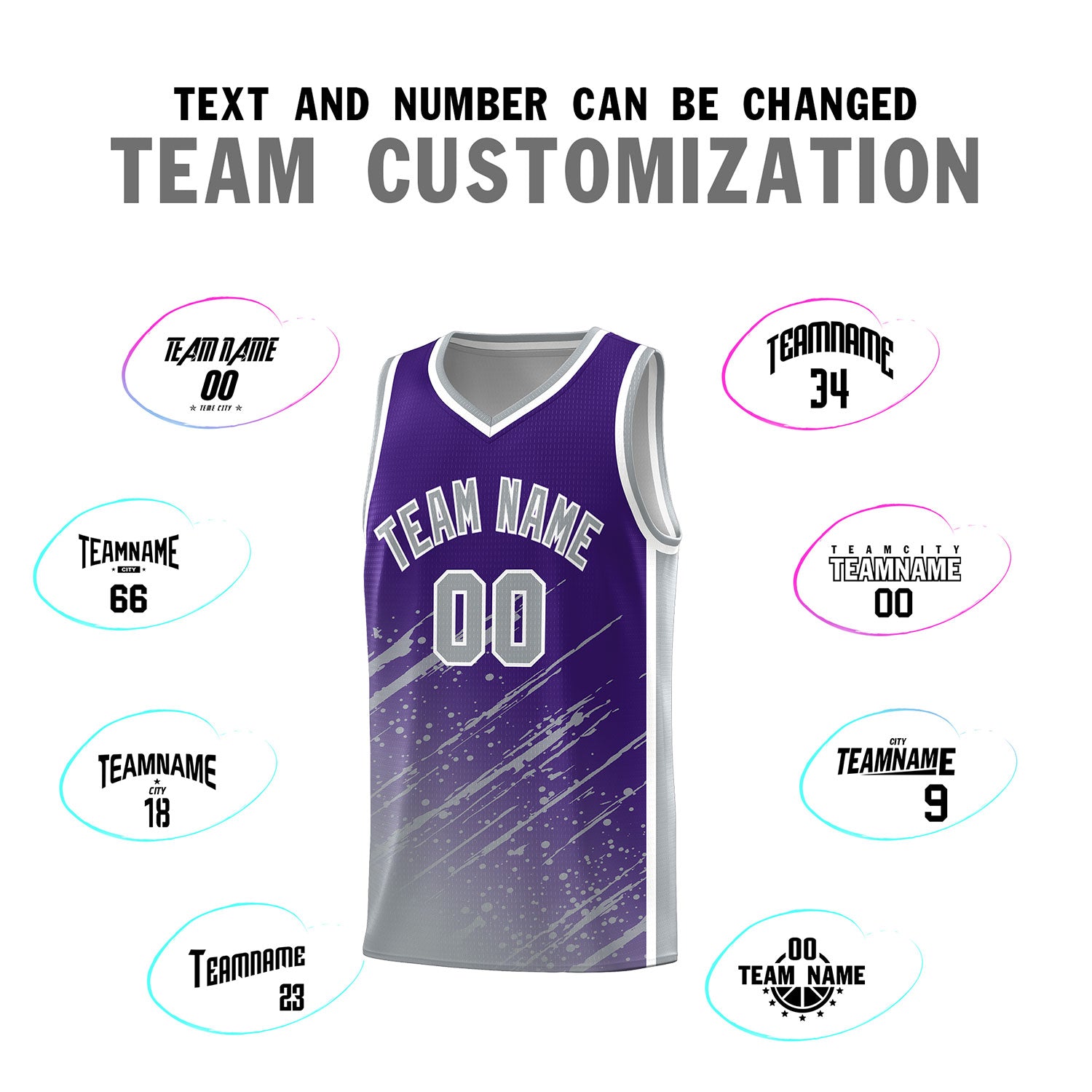 Custom Purple Basketball Kits With Gray Paint Graffiti