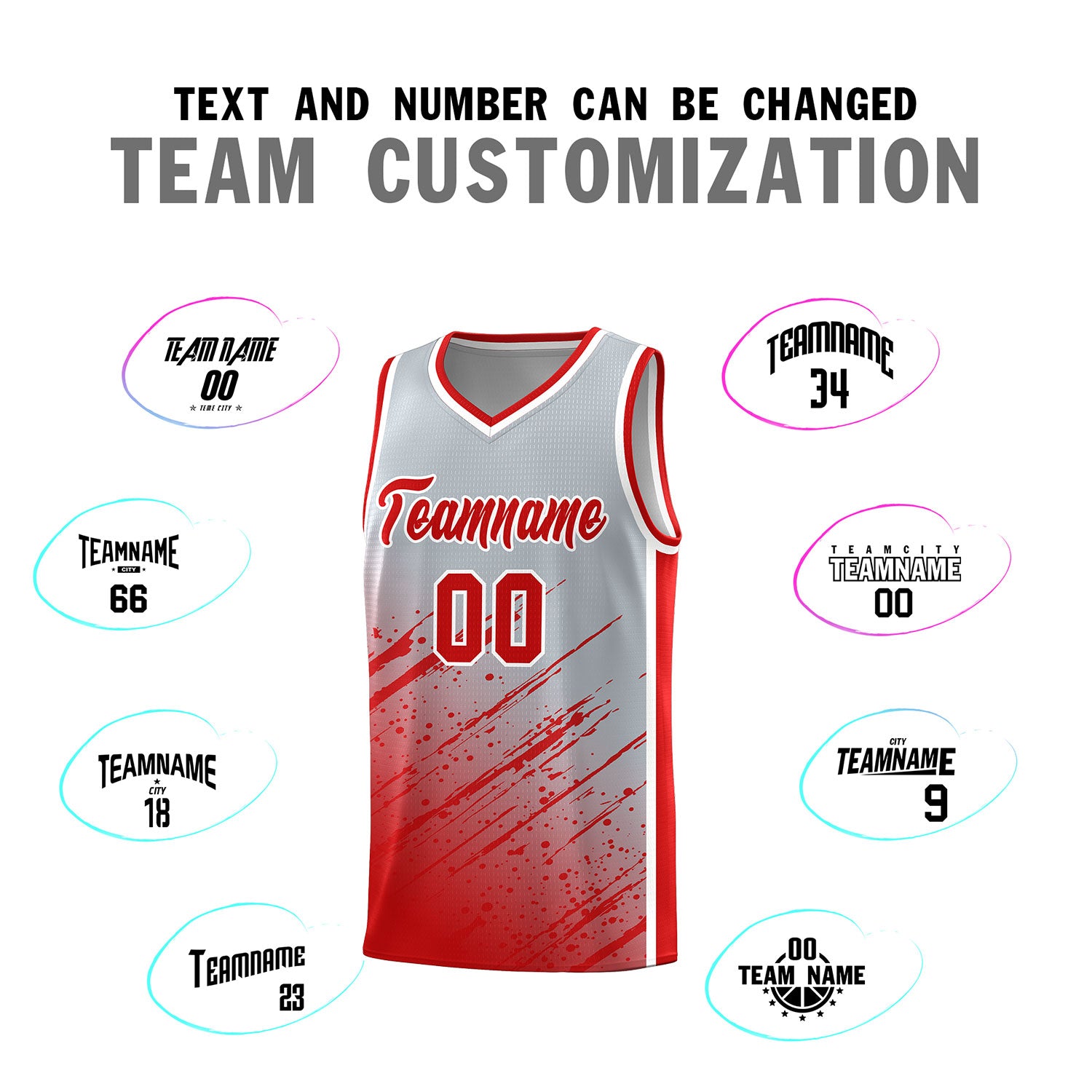 Custom Gray Basketball Kits With Red Paint Graffiti