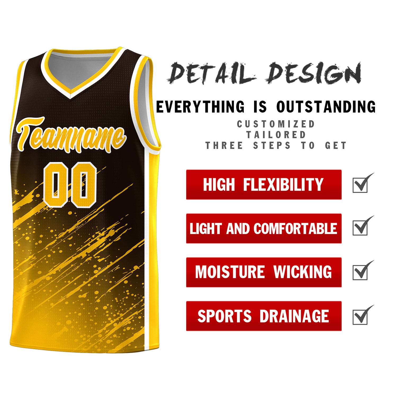 Custom Brown Basketball Kits With Yellow Paint Graffiti