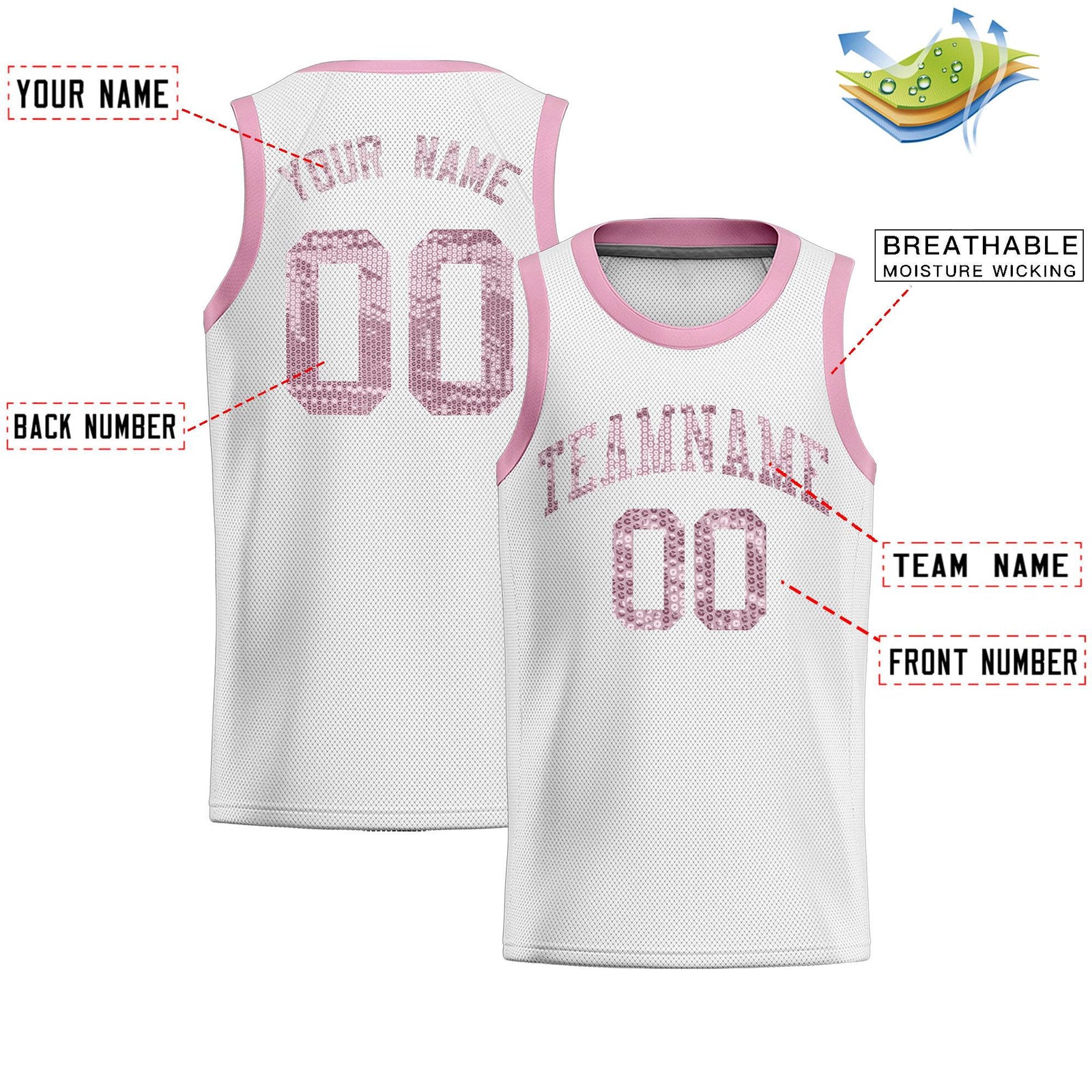 Custom White Sequined Tops Athletic Basketball Jersey