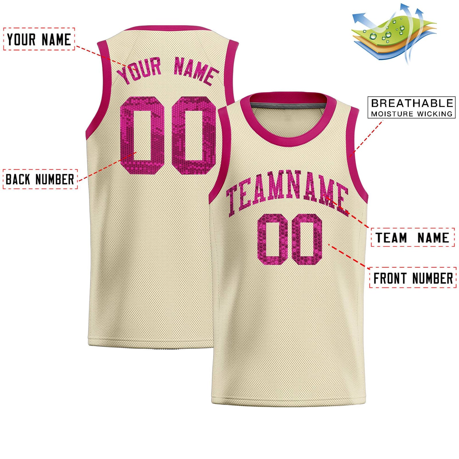 Custom Cream Sequined Tops Athletic Basketball Jersey