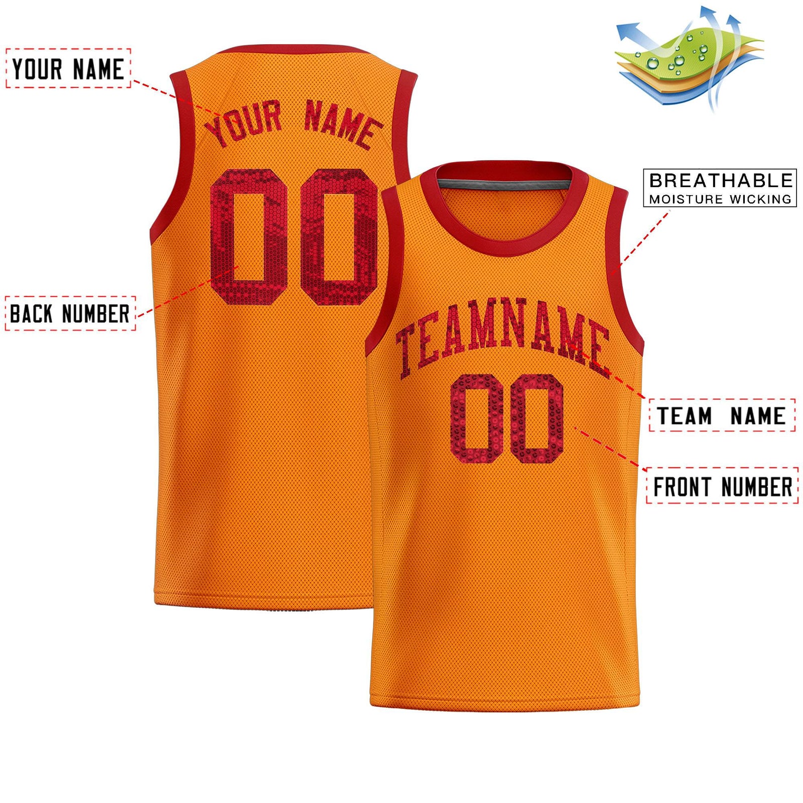 Custom Orange Sequined Tops Athletic Basketball Jersey