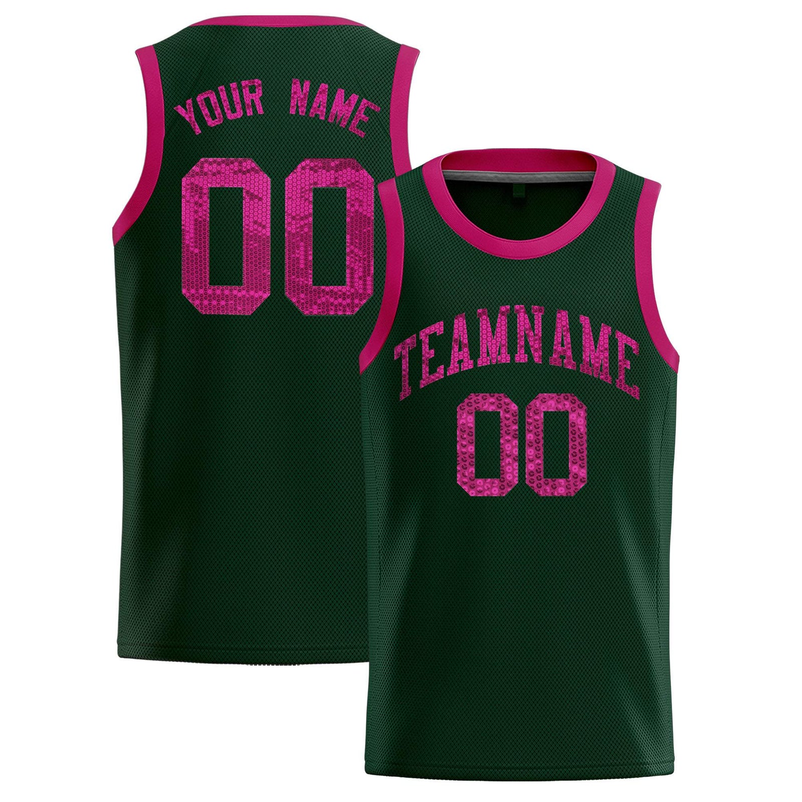 Custom Hunter Green Sequined Tops Athletic Basketball Jersey