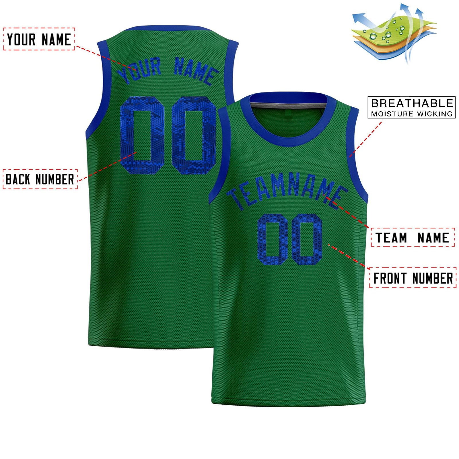 Custom Kelly Green Sequined Tops Athletic Basketball Jersey