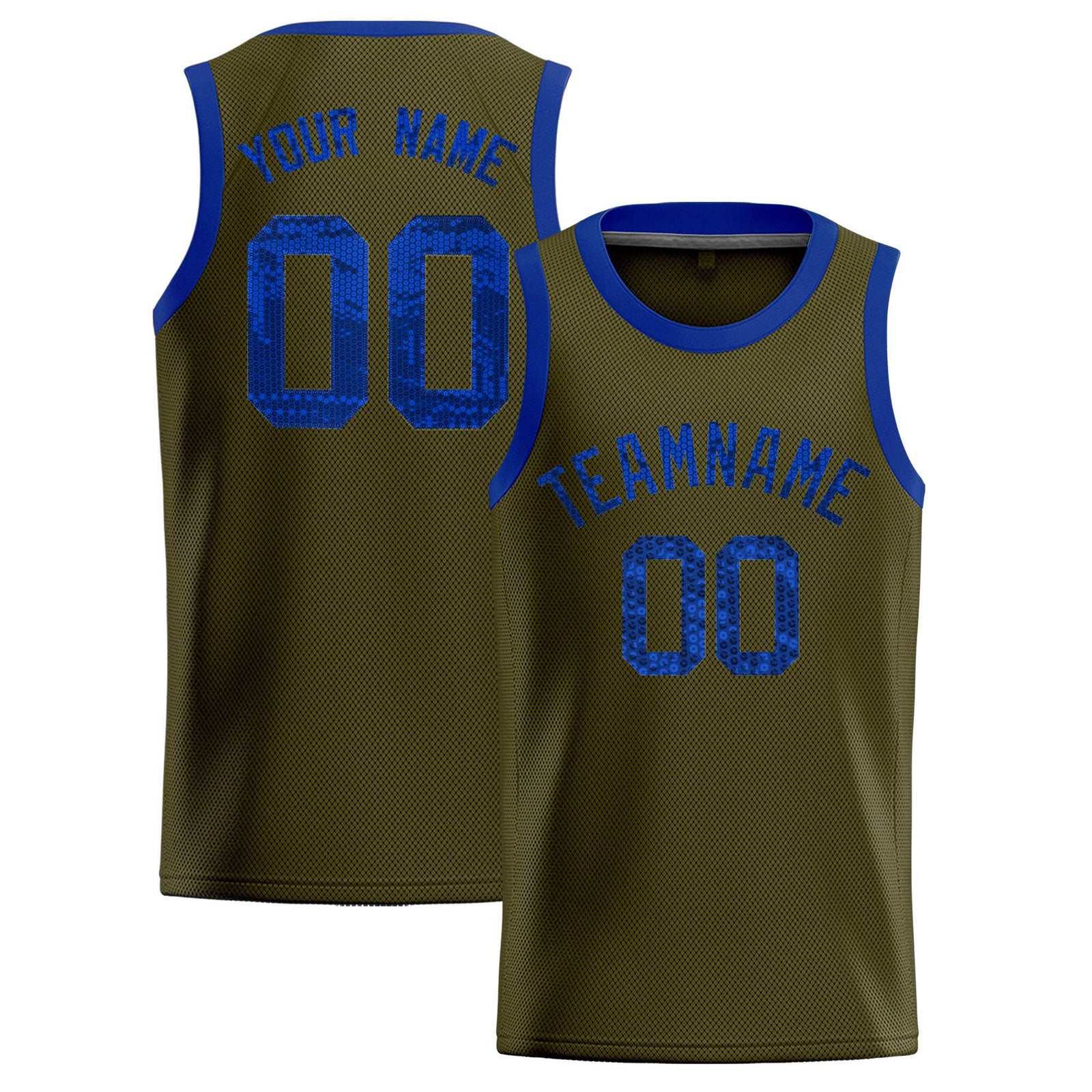 Custom Olive Sequined Tops Athletic Basketball Jersey