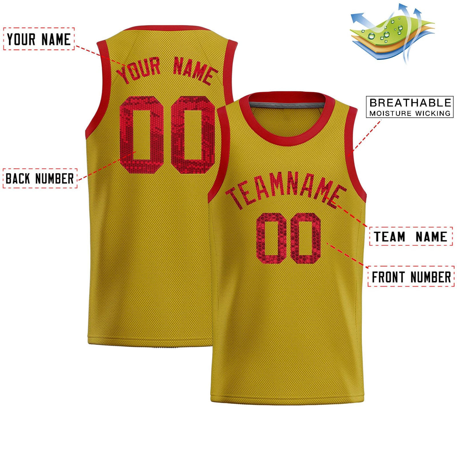 Custom Old Gold Sequined Tops Athletic Basketball Jersey