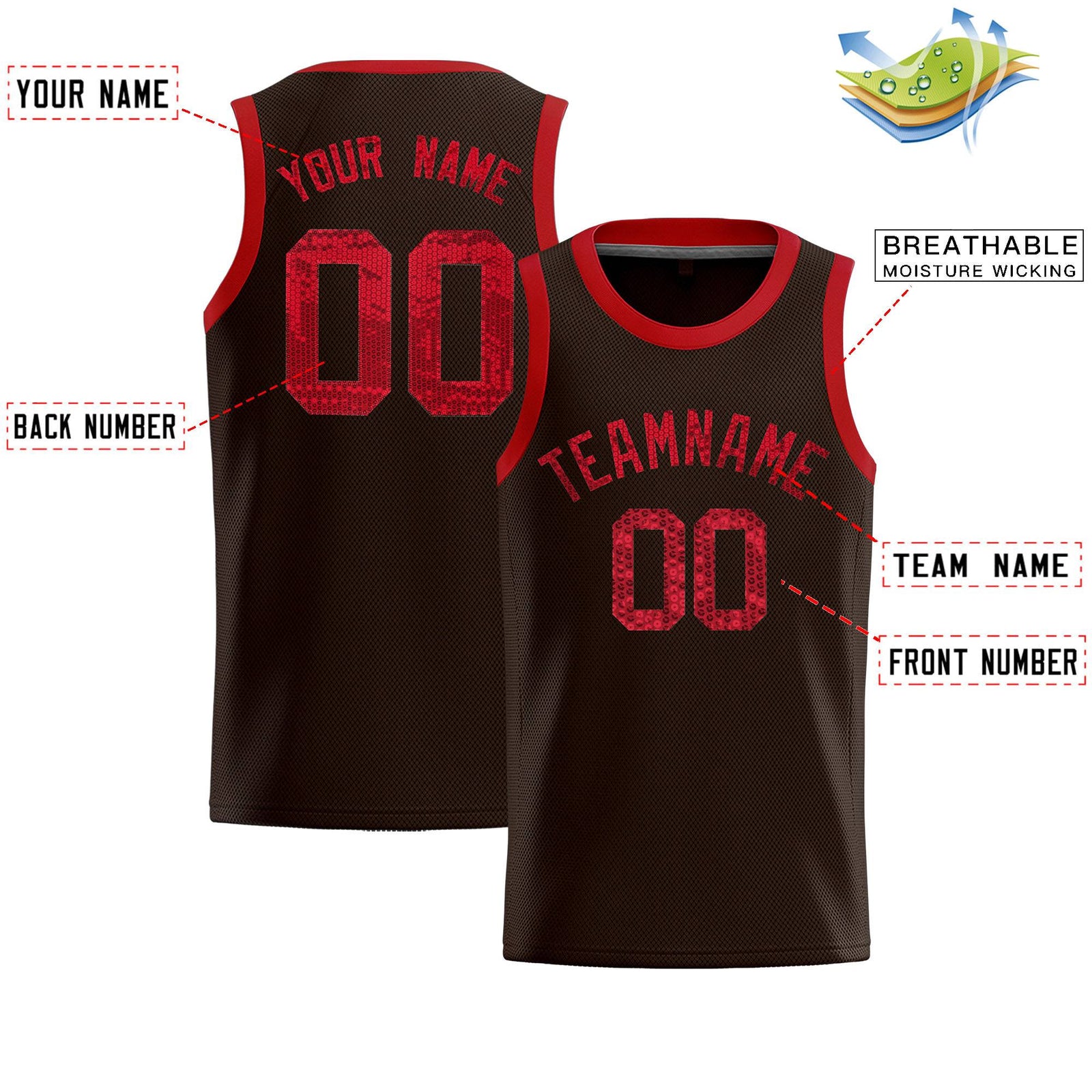 Custom Brown Sequined Tops Athletic Basketball Jersey