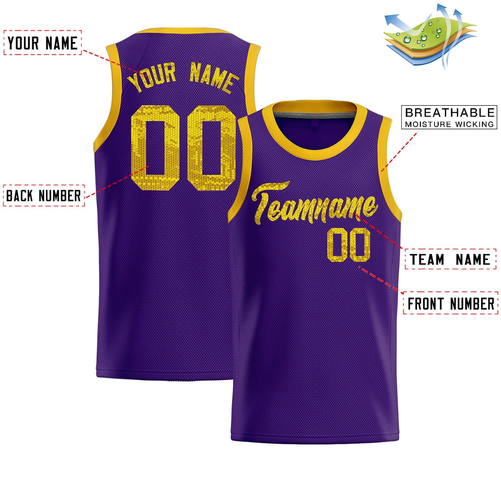 Custom Purple Sequined Tops Athletic Basketball Jersey