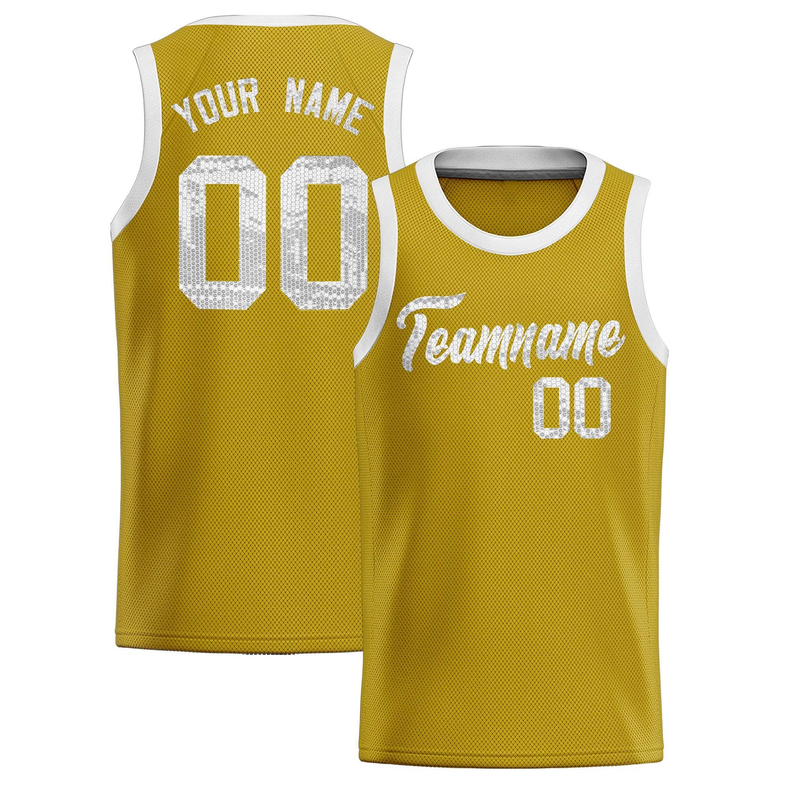 Custom Old Gold Sequined Tops Athletic Basketball Jersey