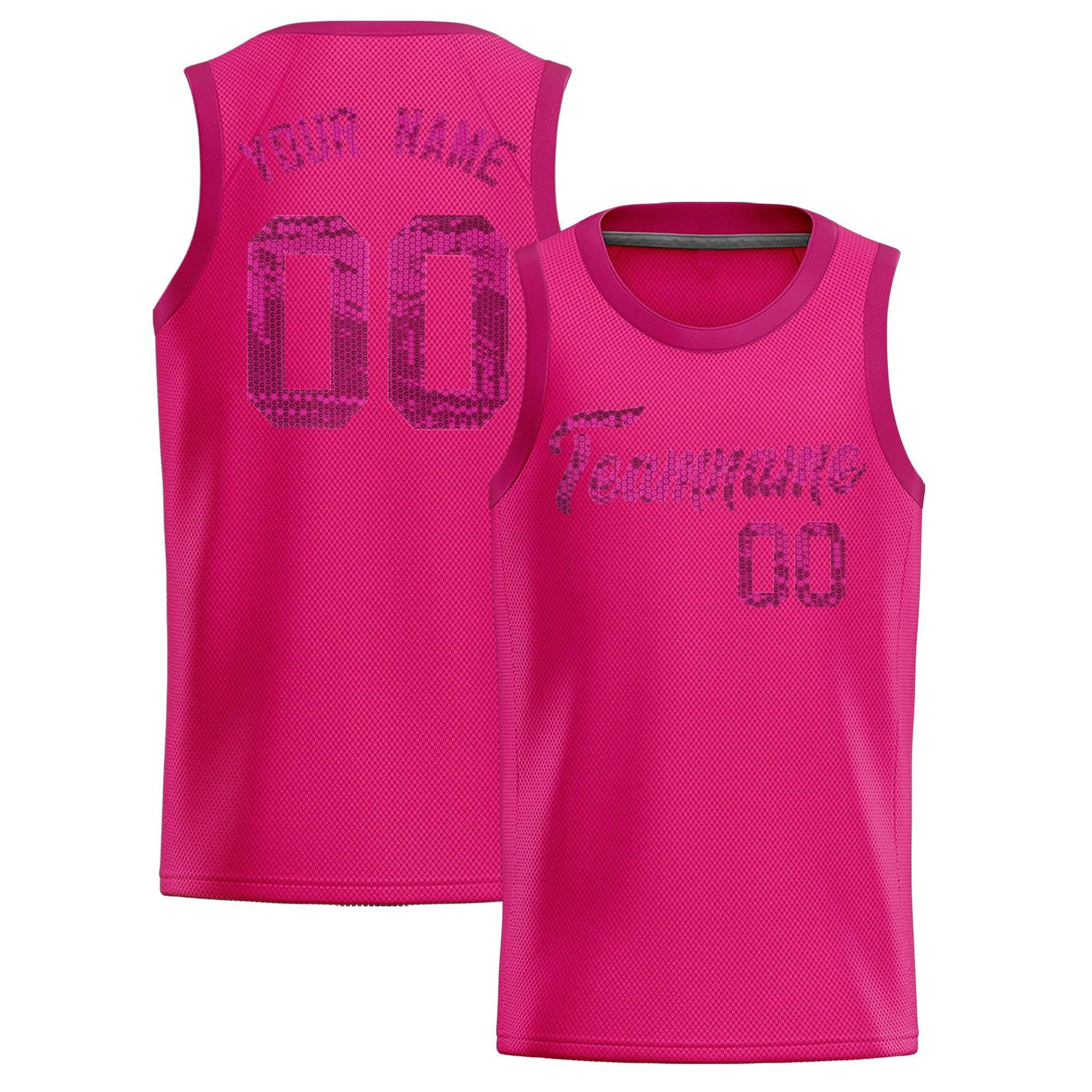 Custom Pink Sequined Tops Athletic Basketball Jersey