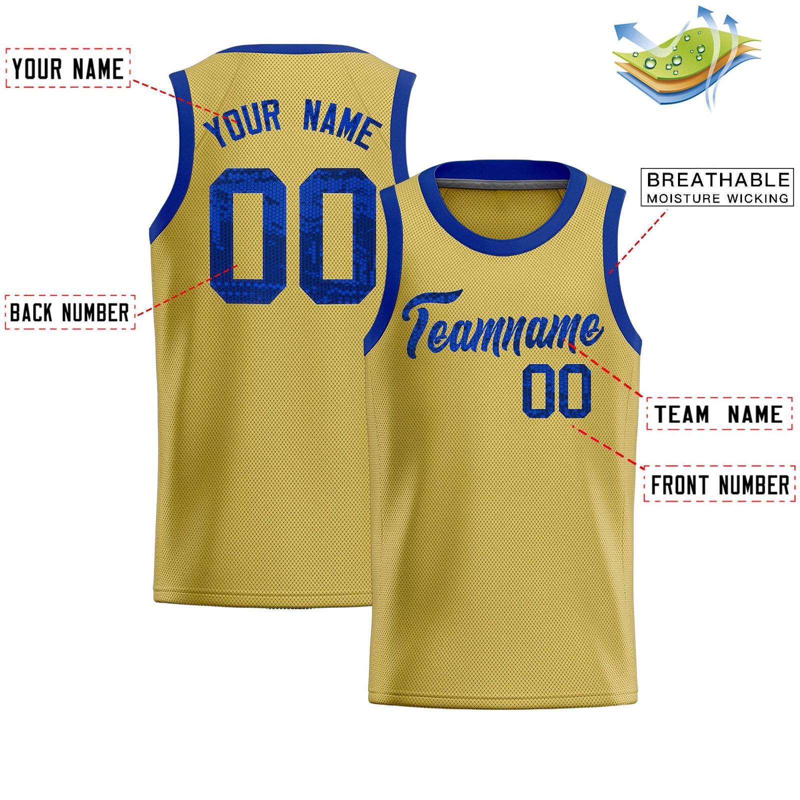 Custom Old Gold Sequined Tops Athletic Basketball Jersey