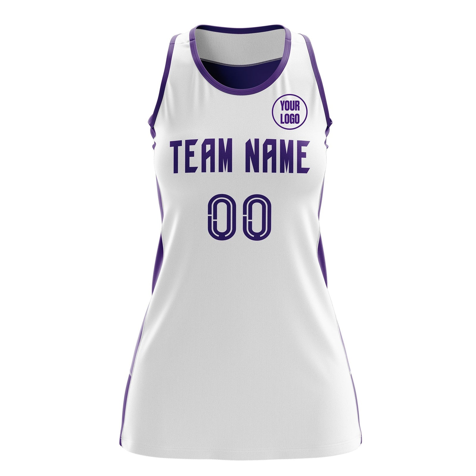 Custom Netball Dress | White Purple Classic Style Two-Tone Breathable Performance Sportswear