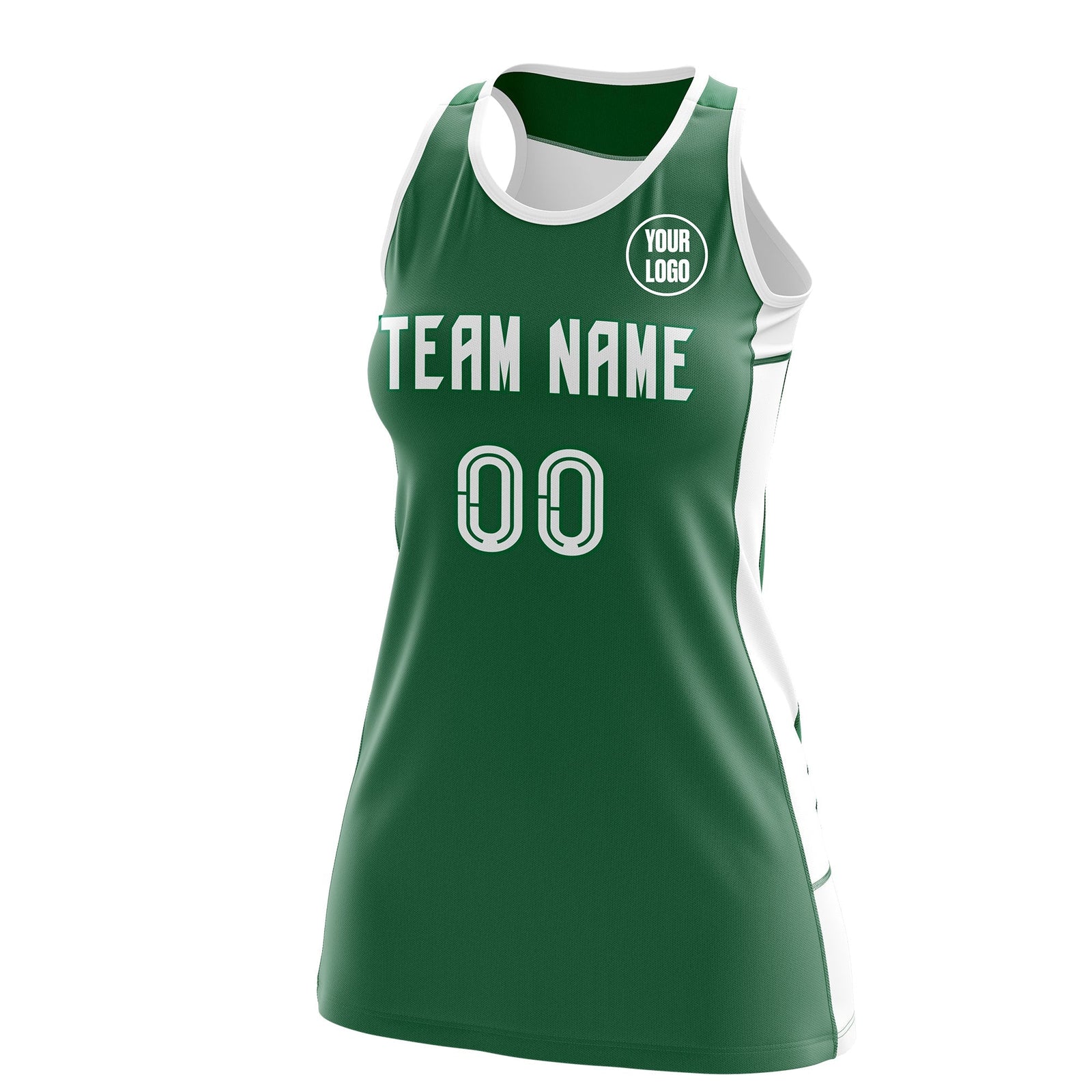 Custom Netball Dress | Kelly Green White Classic Style Two-Tone Breathable Performance Sportswear