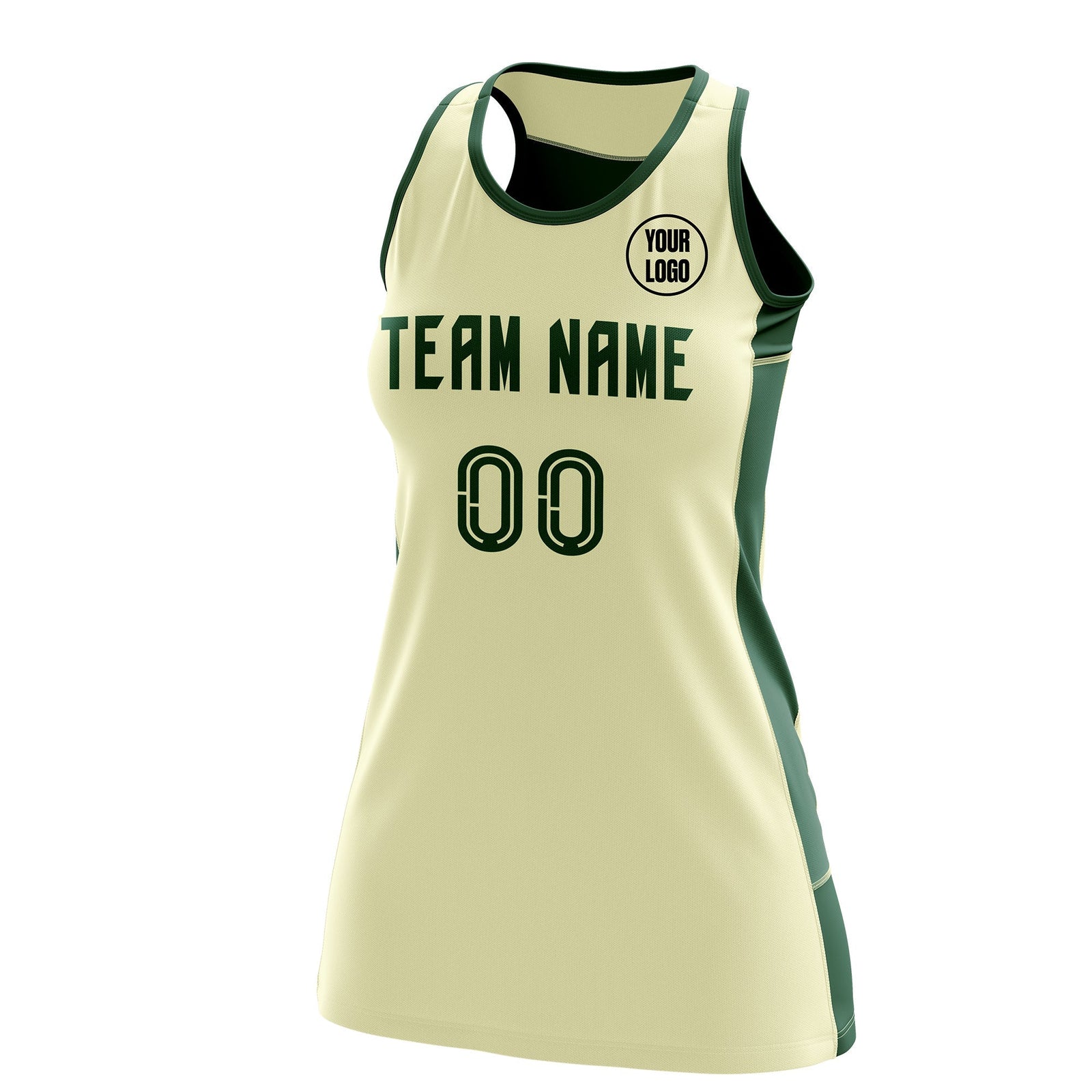 Custom Netball Dress | Cream Green Classic Style Two-Tone Breathable Performance Sportswear