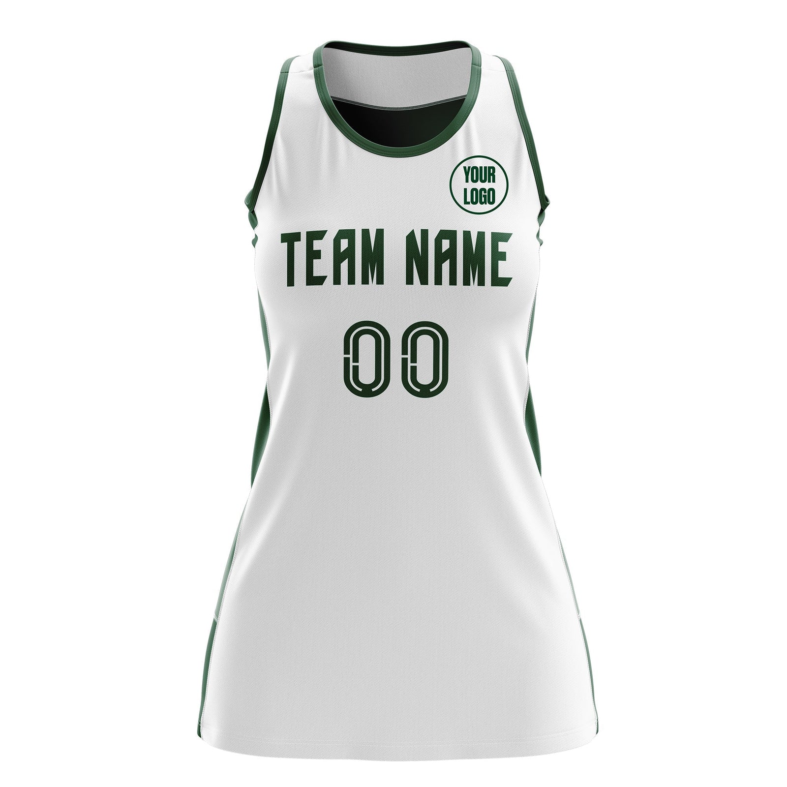 Custom Netball Dress | White Green Classic Style Two-Tone Professional Team Uniforms