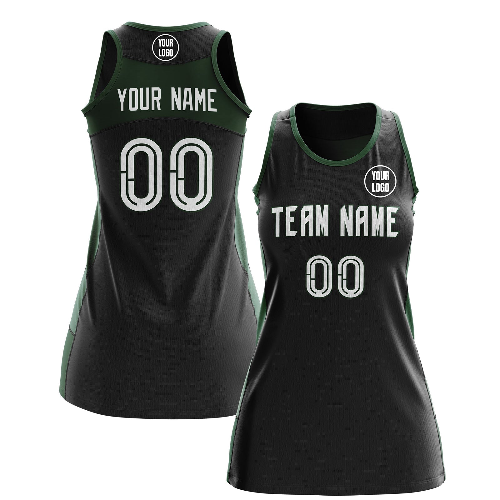 Custom Netball Dress | Black Green Classic Style Two-Tone Breathable Performance Sportswear