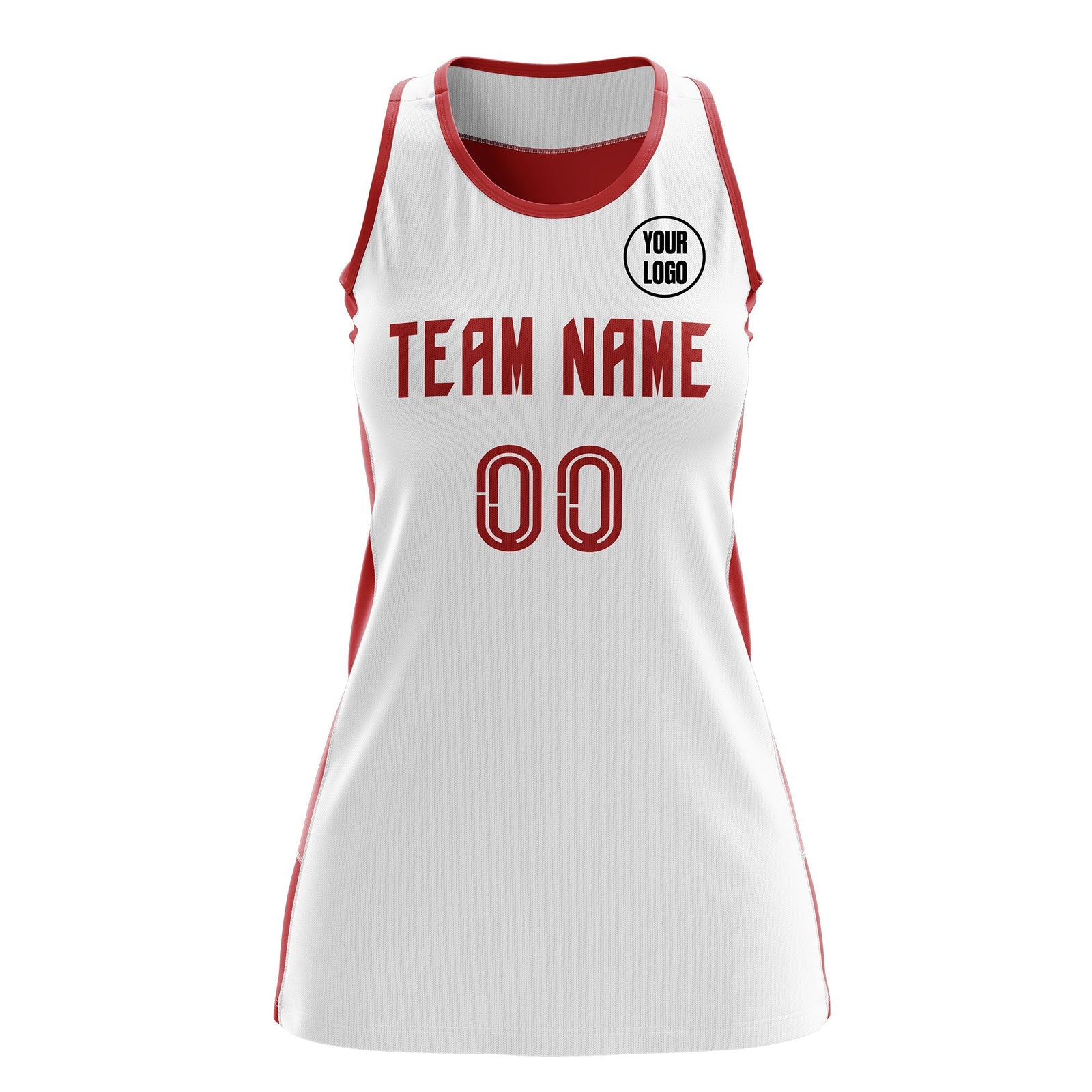 Custom Netball Dress | White Red Classic Style Two-Tone Professional Team Uniforms