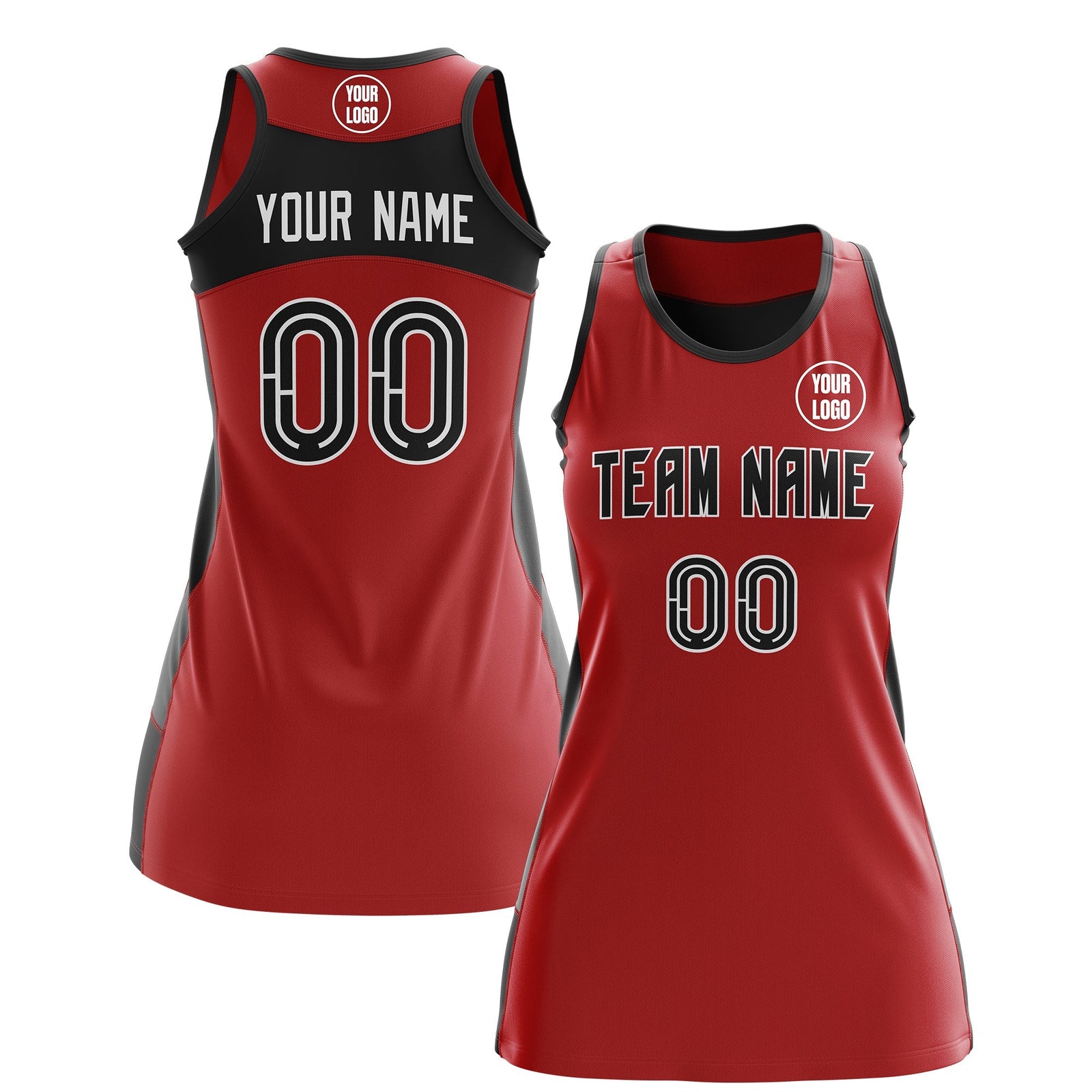 Custom Netball Dress | Red Black Classic Style Two-Tone Match Day Uniform