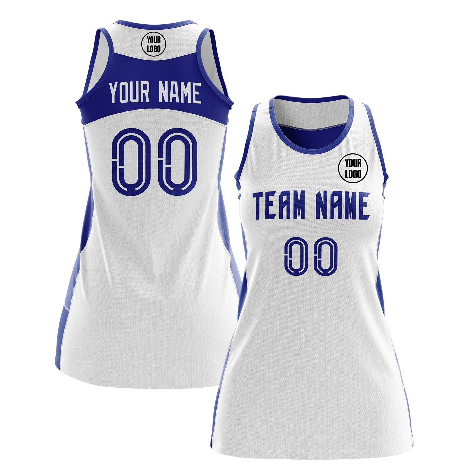 Custom Netball Dress | White Royal Blue Classic Style Two-Tone Match Day Uniform