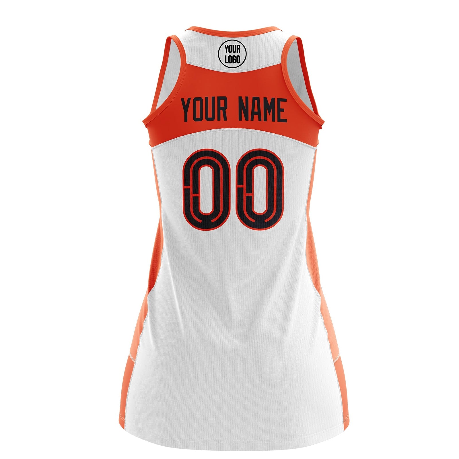 Custom Netball Dress | White Orange Classic Style Two-Tone Breathable Performance Sportswear