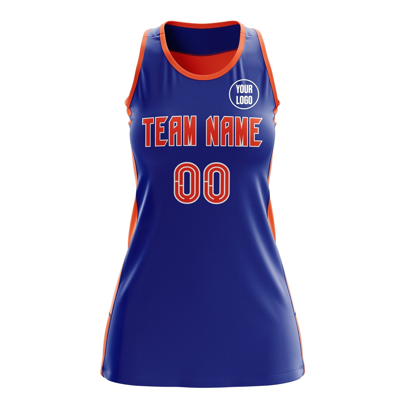 Custom Netball Dress | Royal Blue Orange Classic Style Two-Tone Match Day Uniform