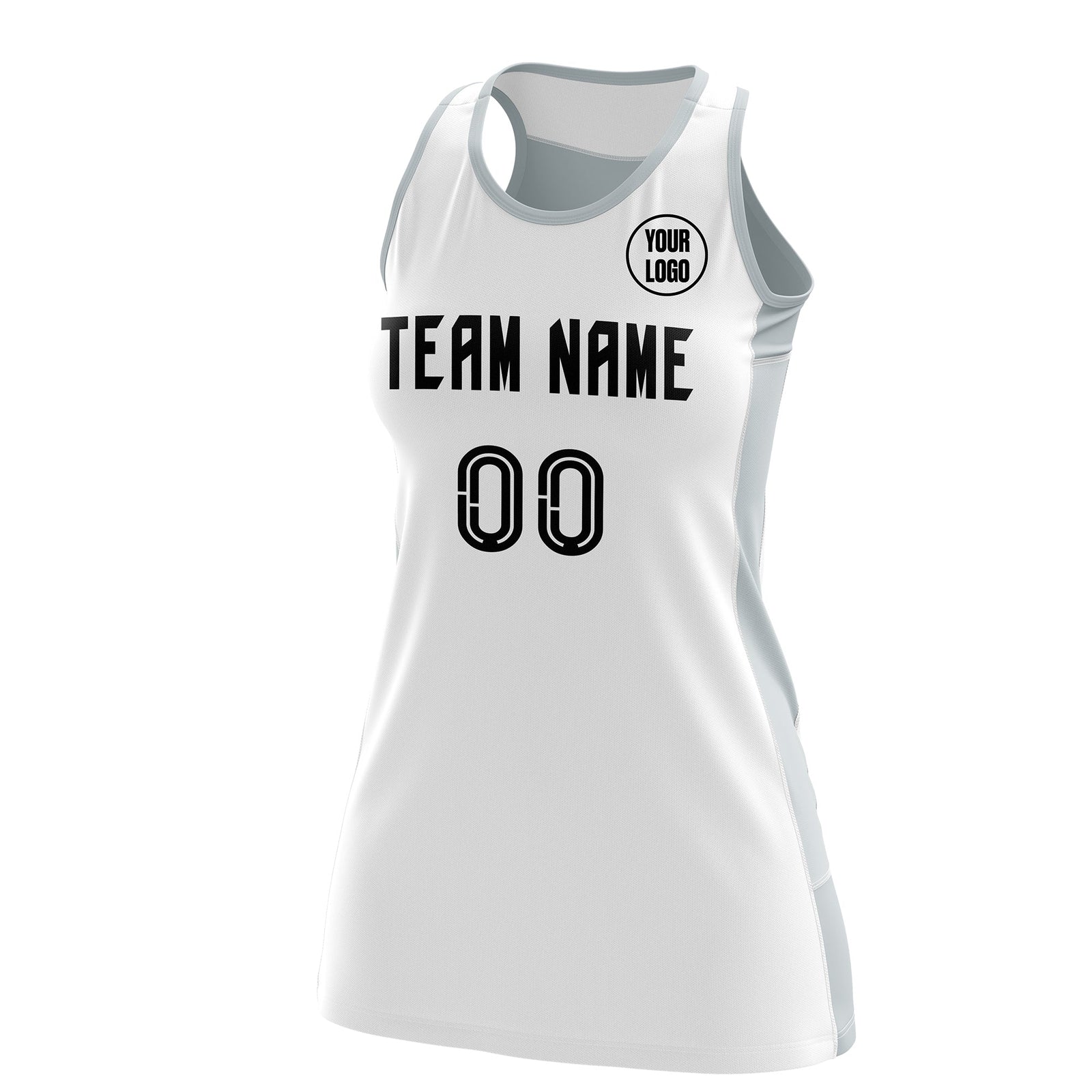 Custom Netball Dress | White Silver Classic Style Two-Tone Match Day Uniform
