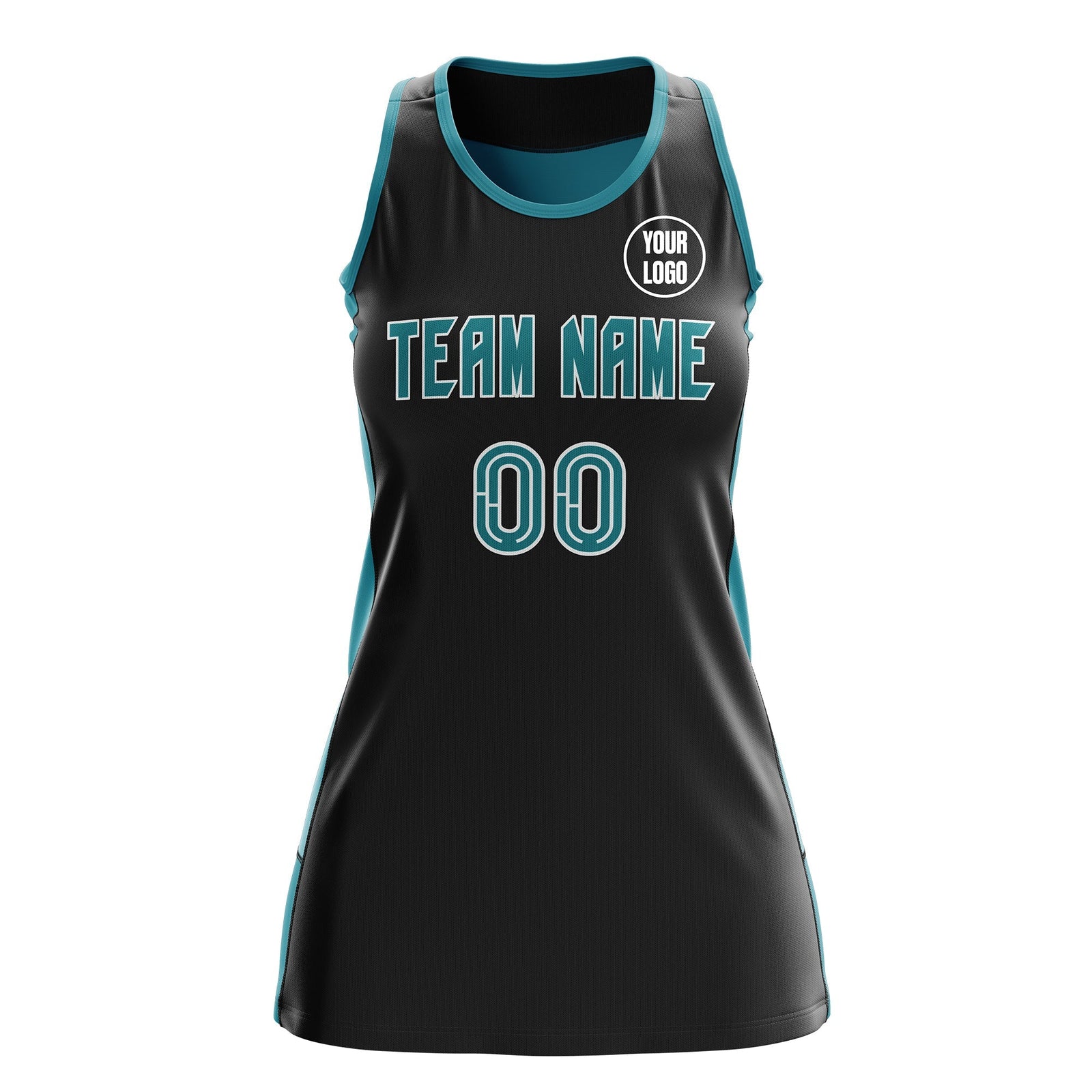 Custom Netball Dress | Black Teal Classic Style Two-Tone Professional Team Uniforms