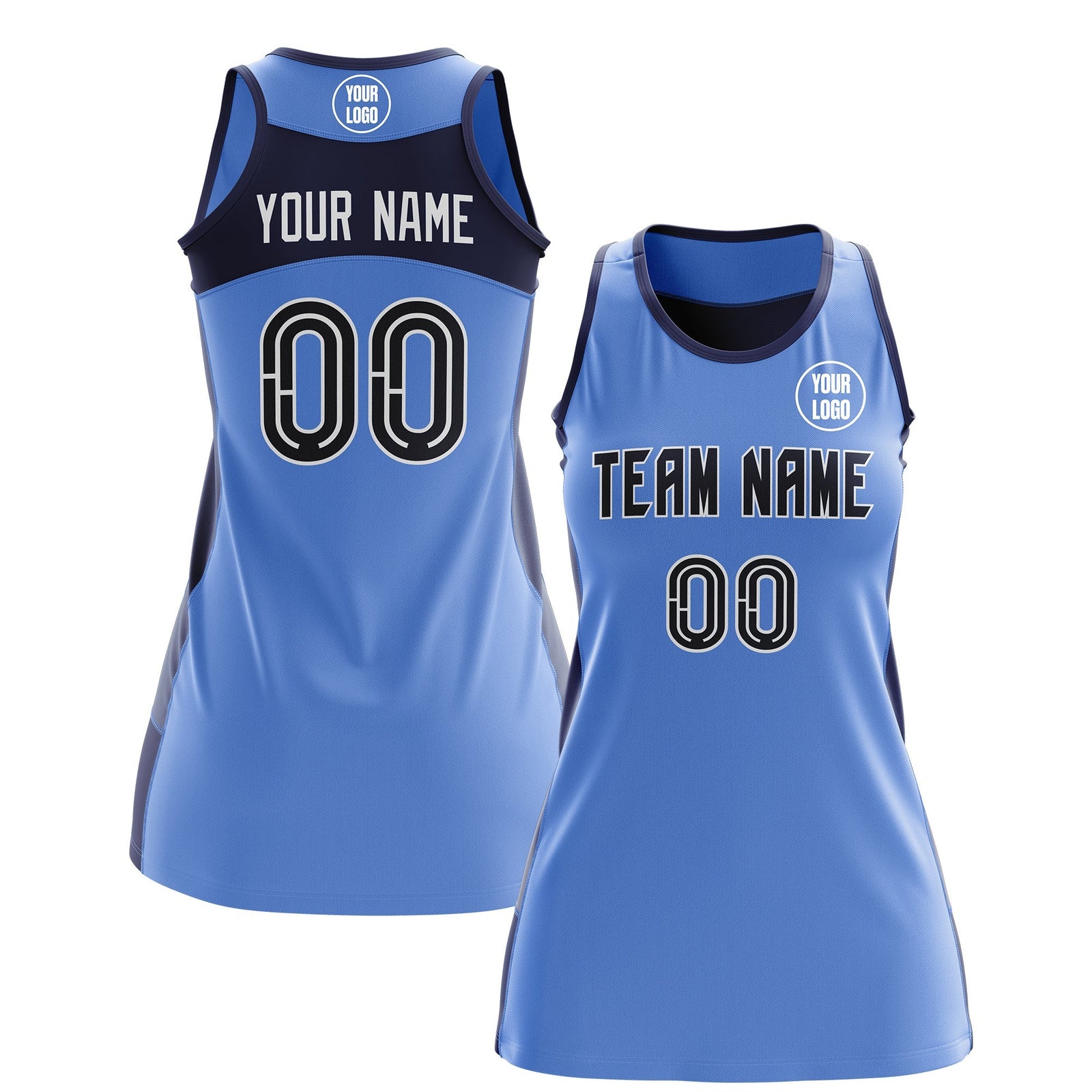 Custom Netball Dress | Powder Blue Navy Classic Style Two-Tone Breathable Performance Sportswear