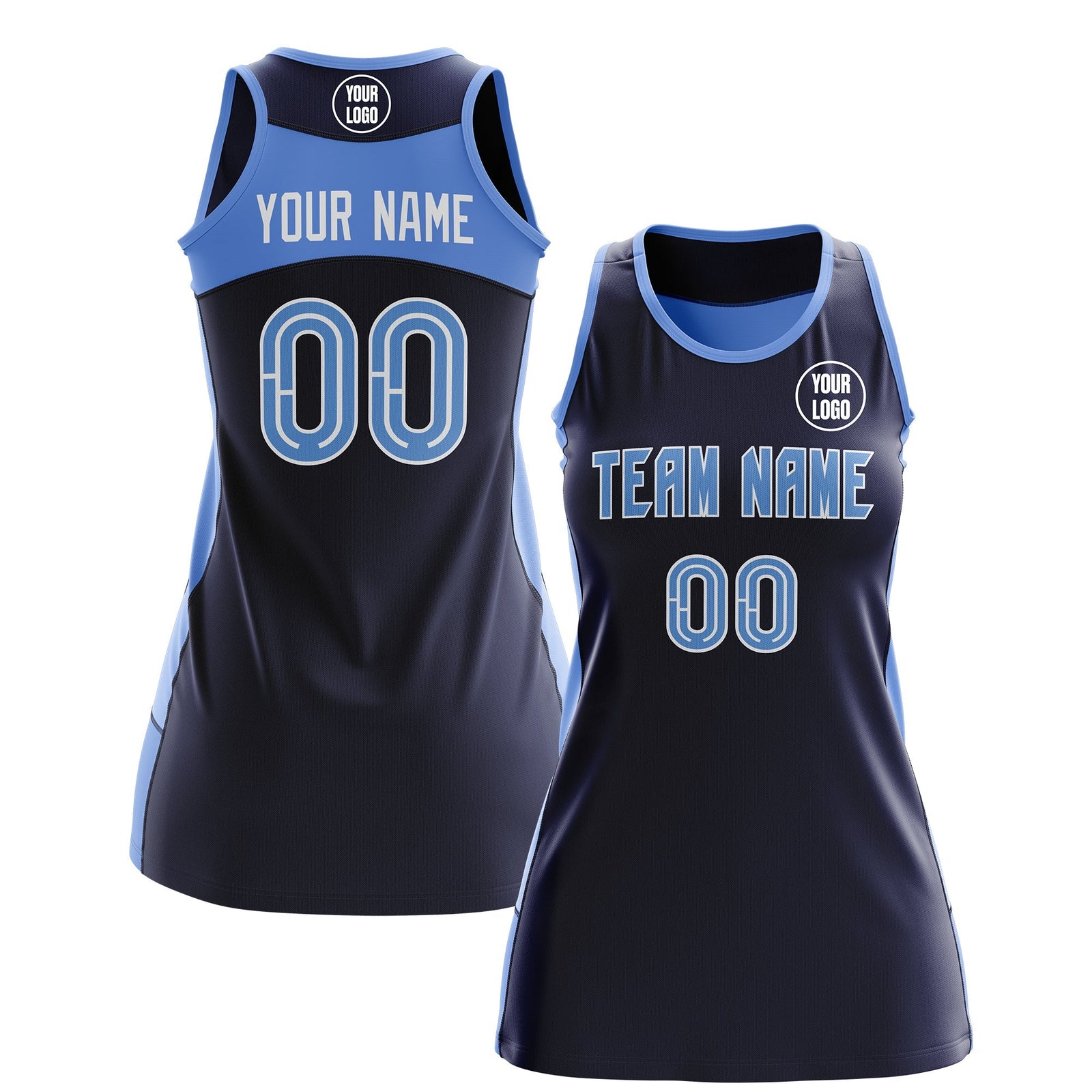 Custom Netball Dress | Navy Powder Blue Classic Style Two-Tone Professional Team Uniforms