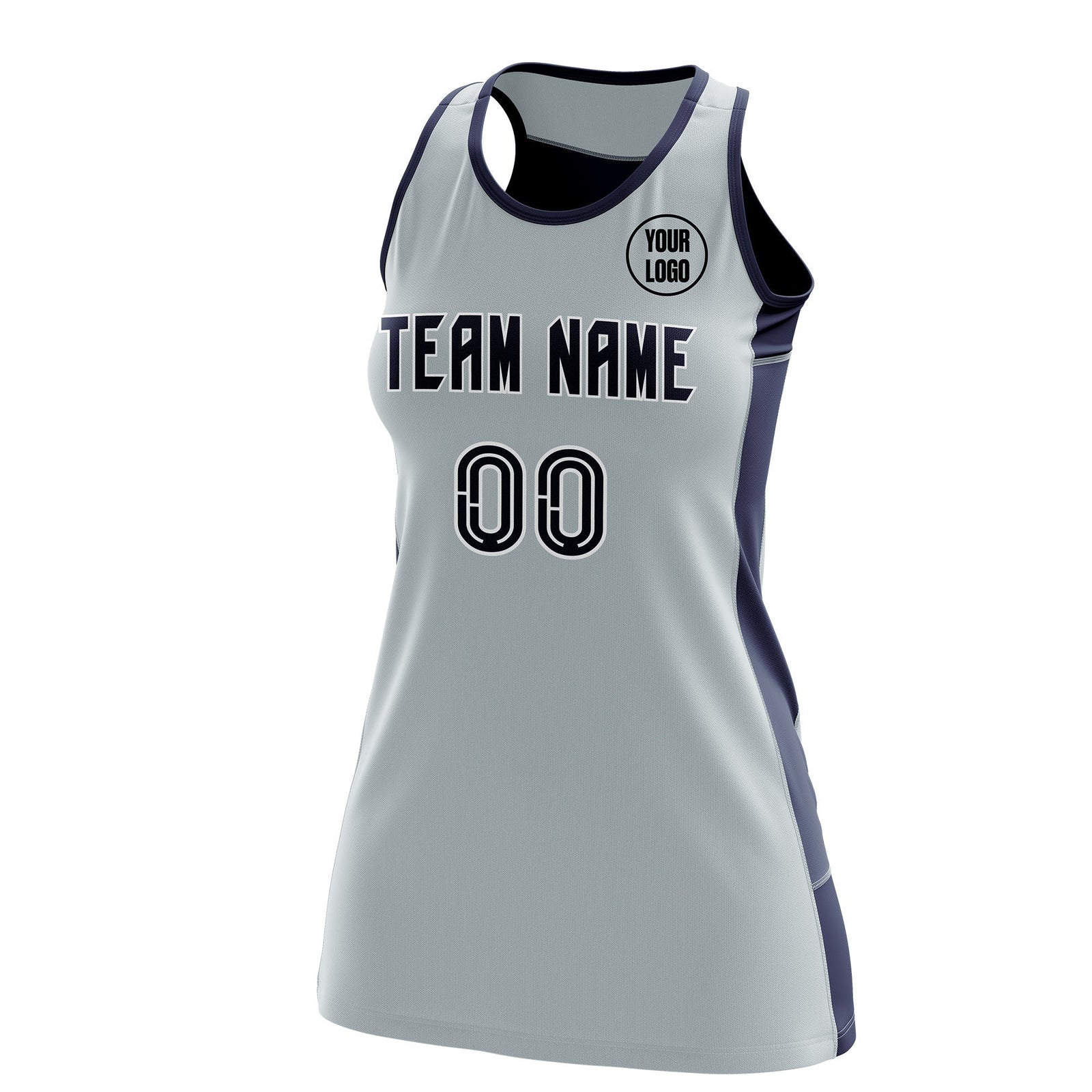 Custom Netball Dress | Silver Navy Classic Style Two-Tone Match Day Uniform