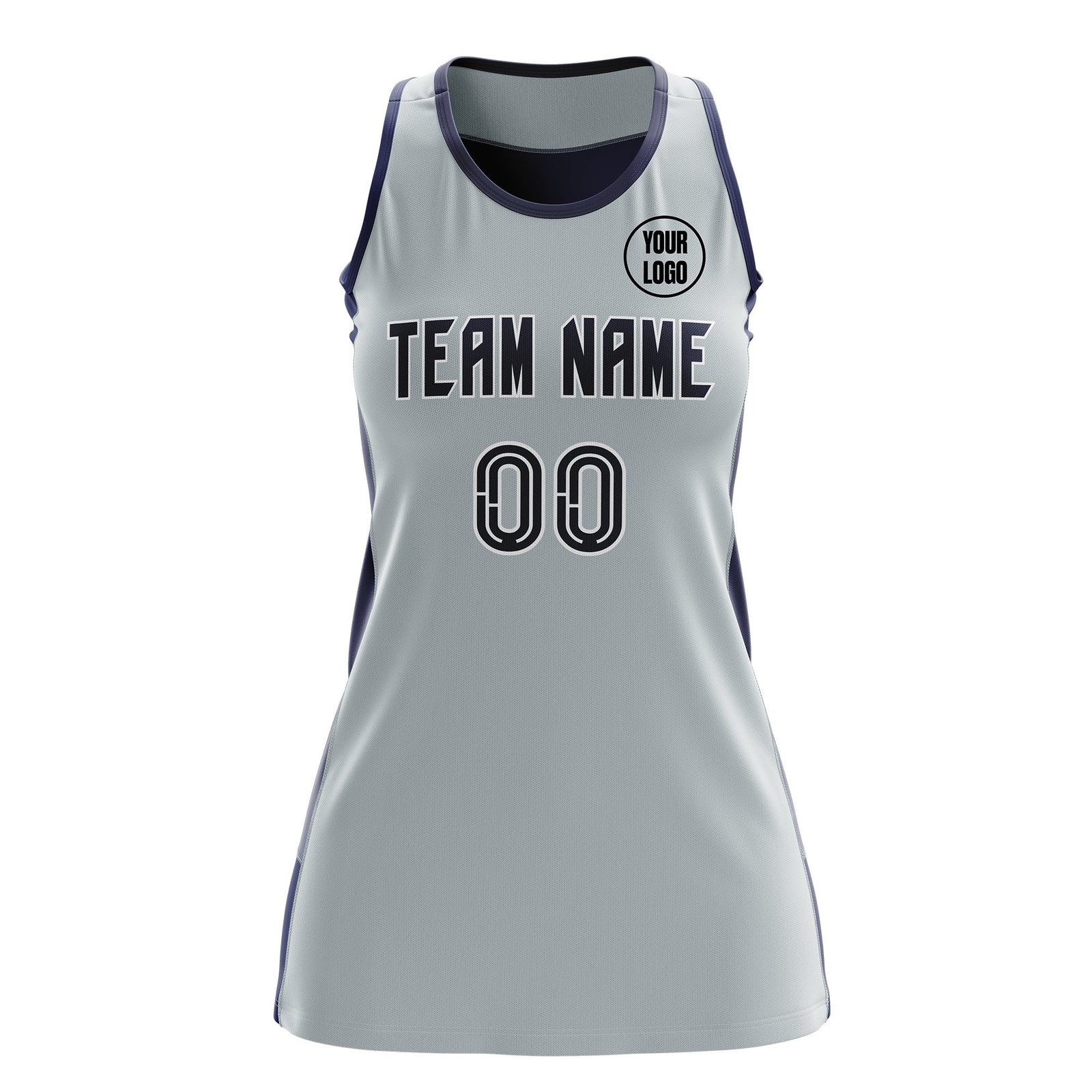 Custom Netball Dress | Silver Navy Classic Style Two-Tone Match Day Uniform