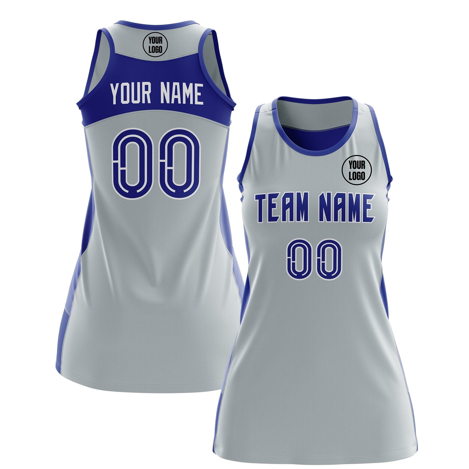 Custom Netball Dress | Silver Royal Blue Classic Style Two-Tone Breathable Performance Sportswear