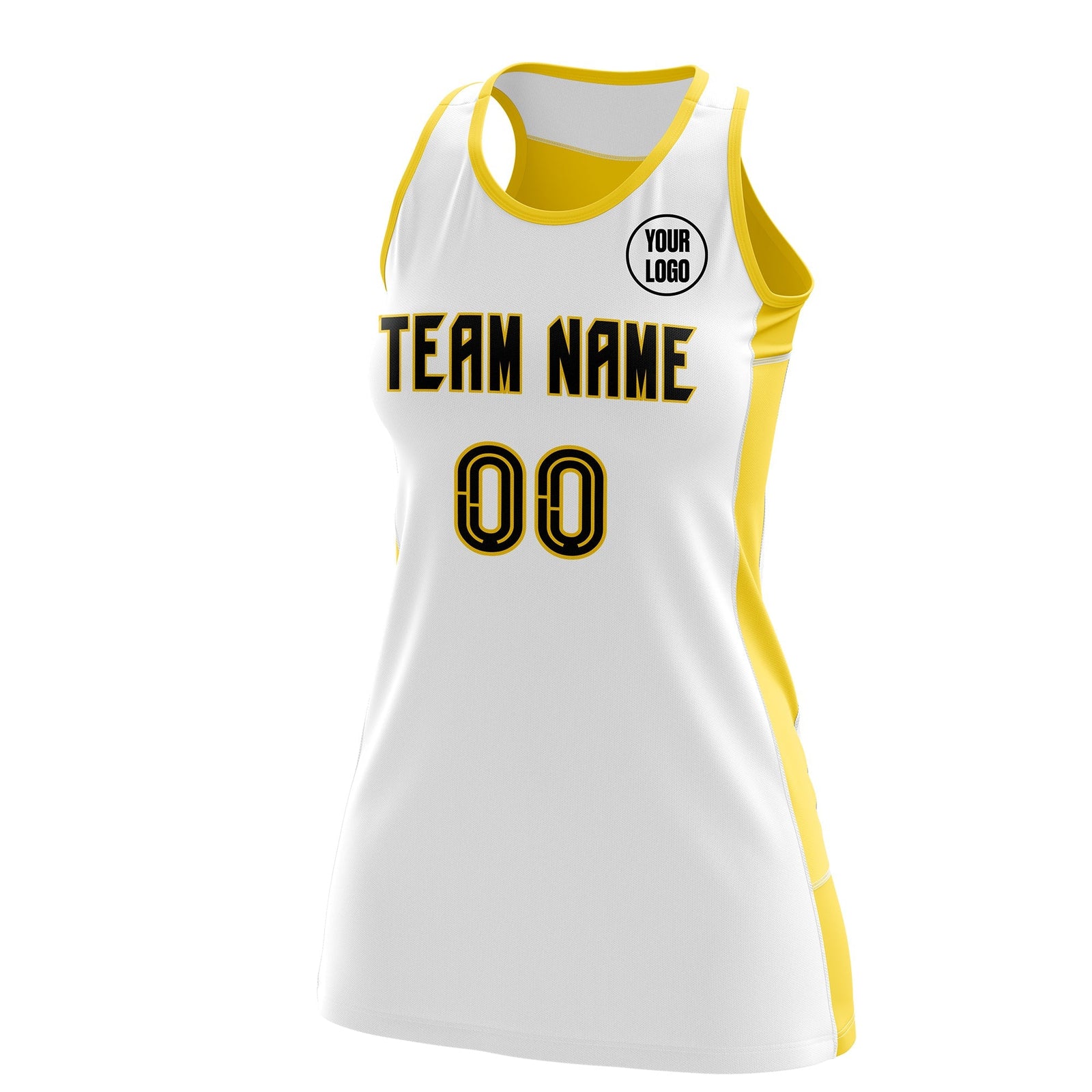 Custom Netball Dress | White Gold Classic Style Two-Tone Breathable Performance Sportswear