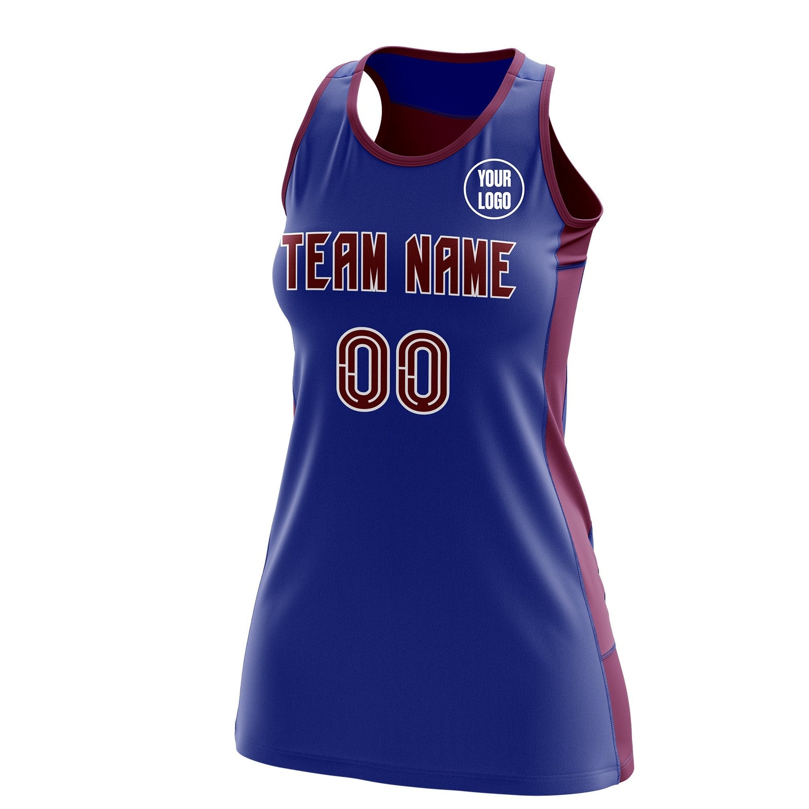 Custom Netball Dress | Royal Blue Crimson Classic Style Two-Tone Match Day Uniform