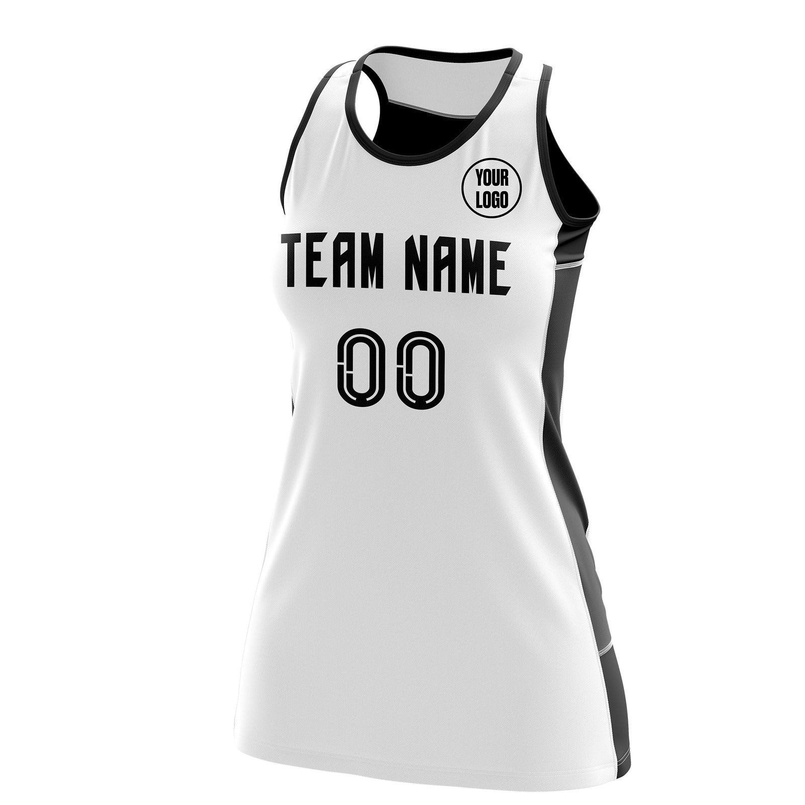 Custom Netball Dress | White Black Classic Style Two-Tone Professional Team Uniforms