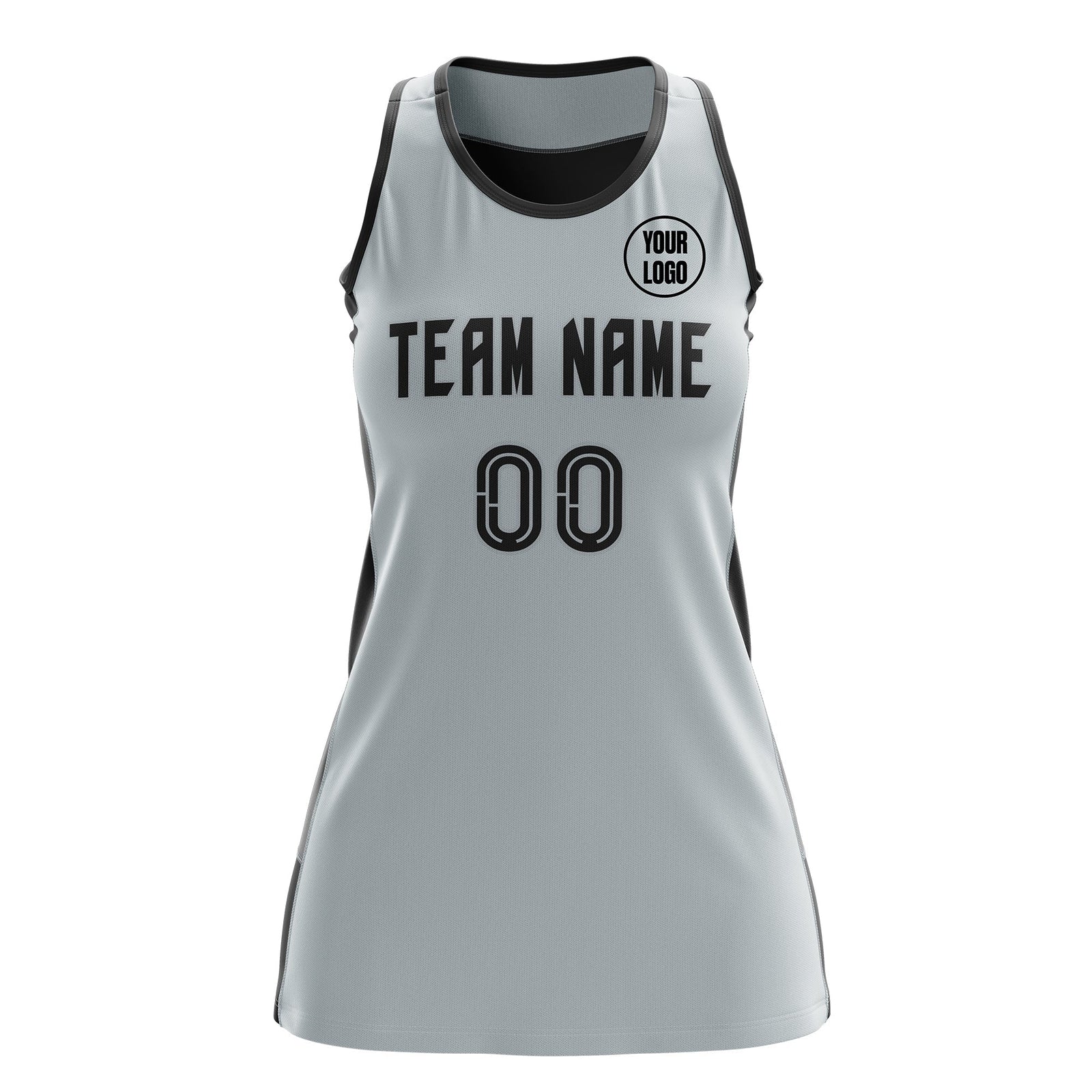 Custom Netball Dress | Silver Black Classic Style Two-Tone Match Day Uniform