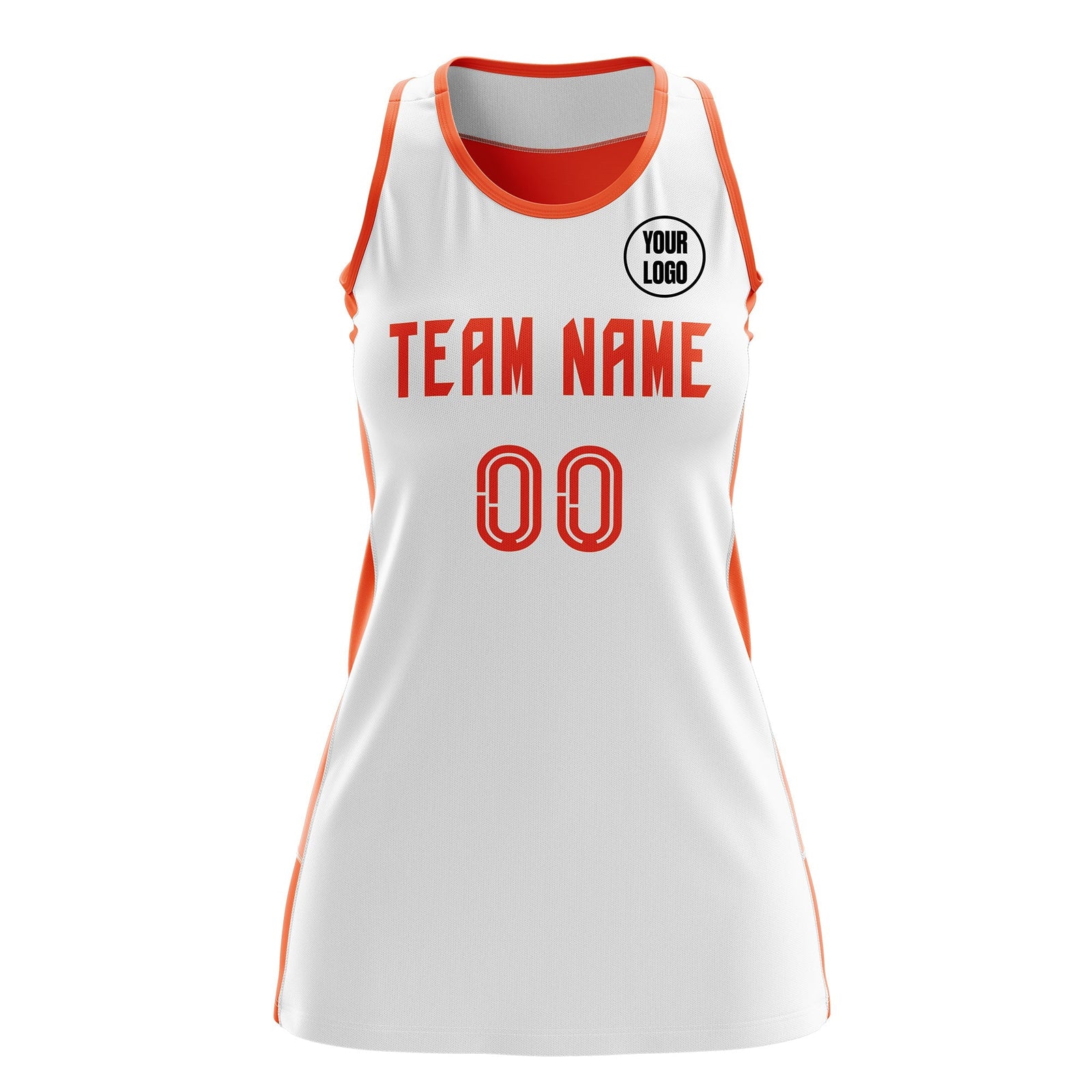 Custom Netball Dress | White Orange Classic Style Two-Tone Match Day Uniform