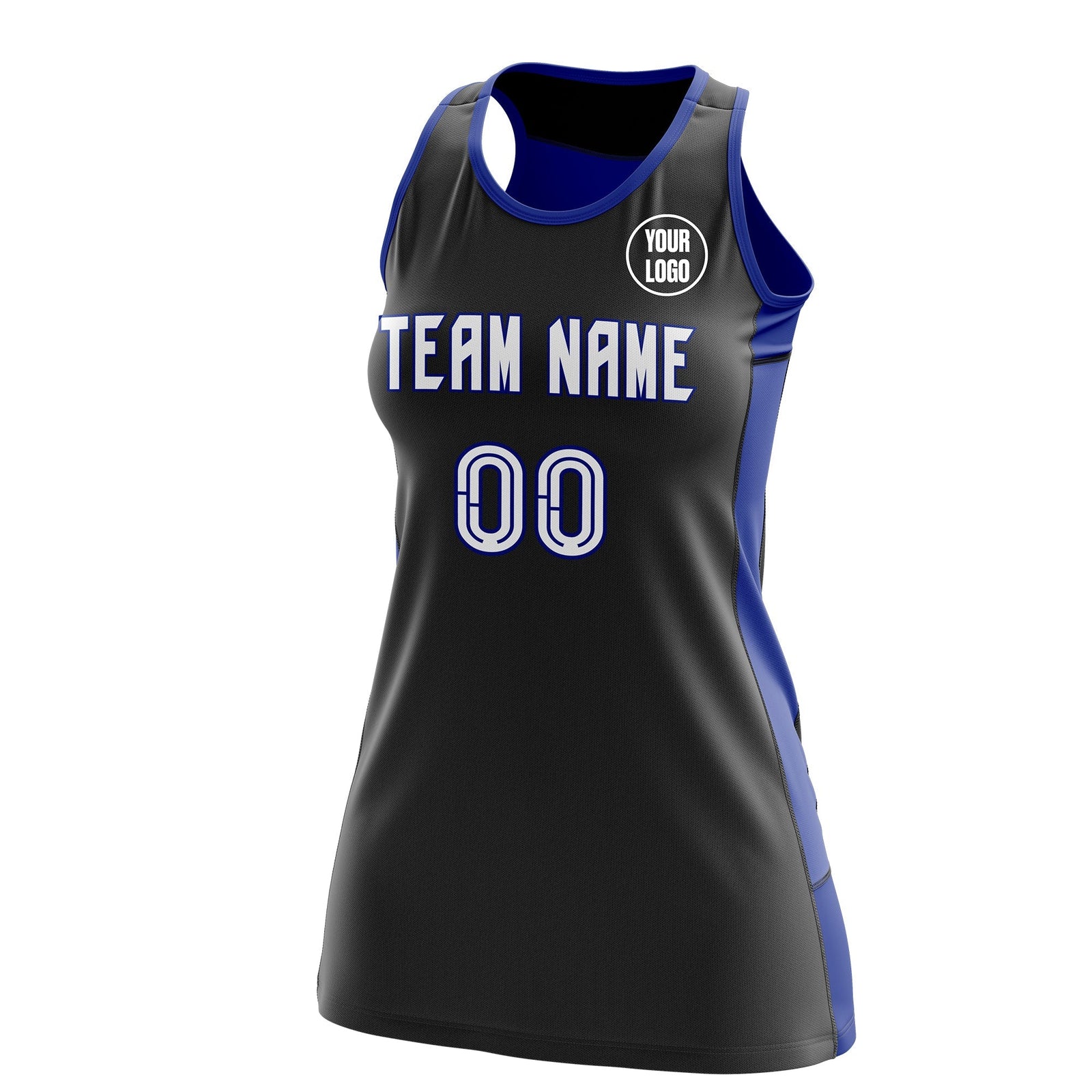 Custom Netball Dress | Black Royal Blue Classic Style Two-Tone Professional Team Uniforms
