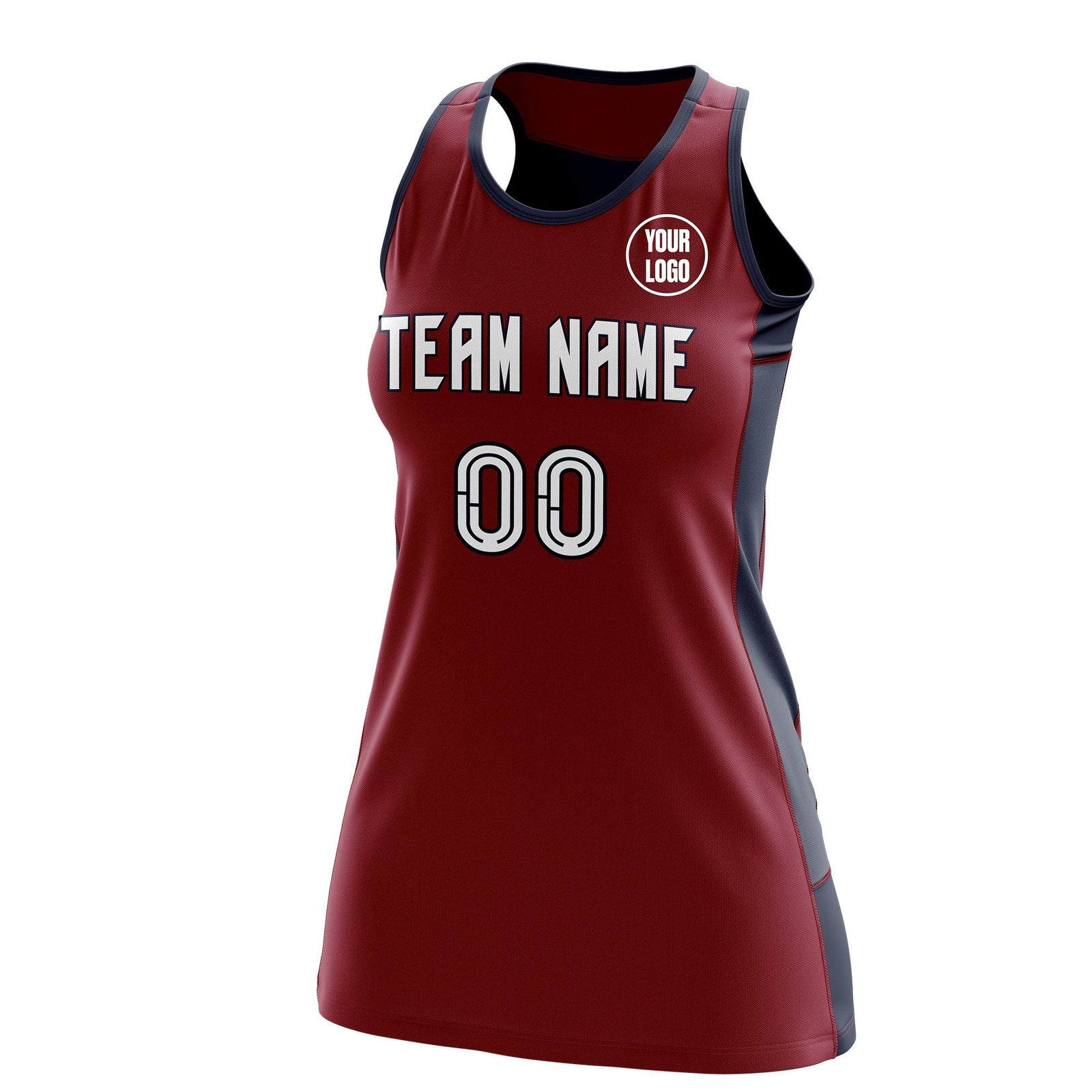 Custom Netball Dress | Crimson Navy Classic Style Two-Tone Breathable Performance Sportswear