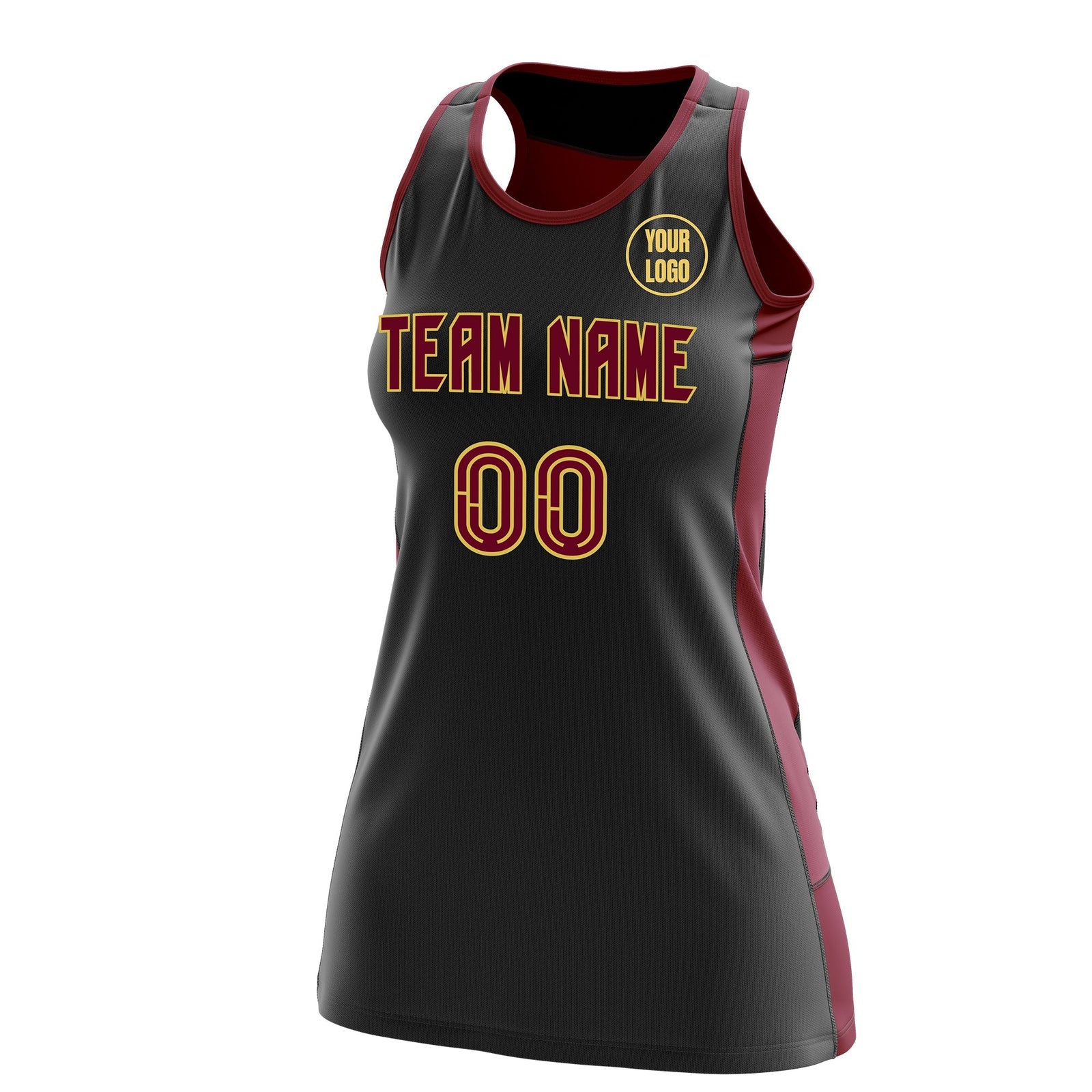 Custom Netball Dress | Black Crimson Classic Style Two-Tone Professional Team Uniforms