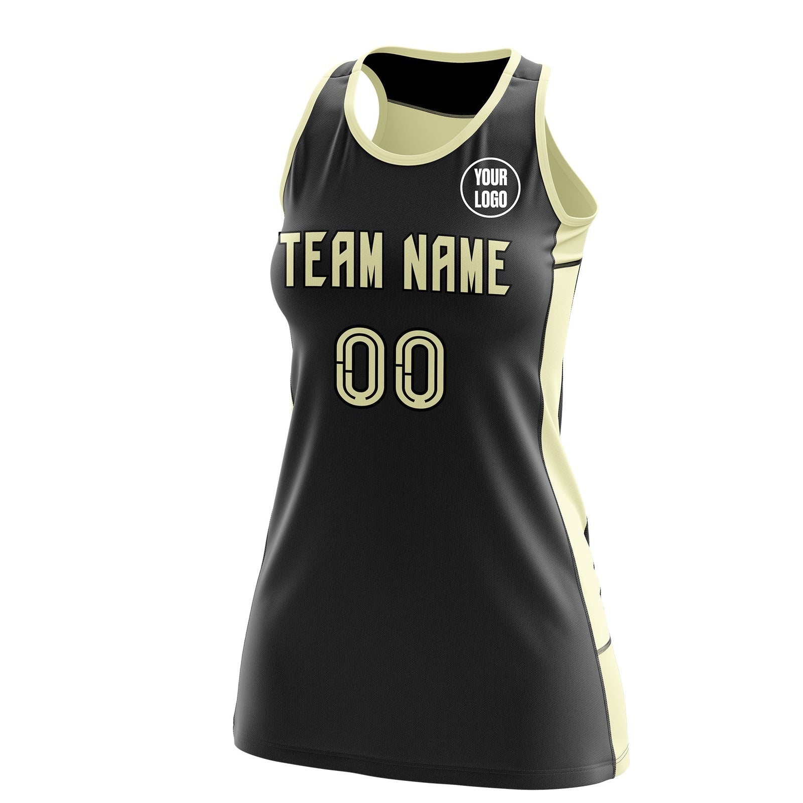 Custom Netball Dress | Black Cream Classic Style Two-Tone Breathable Performance Sportswear