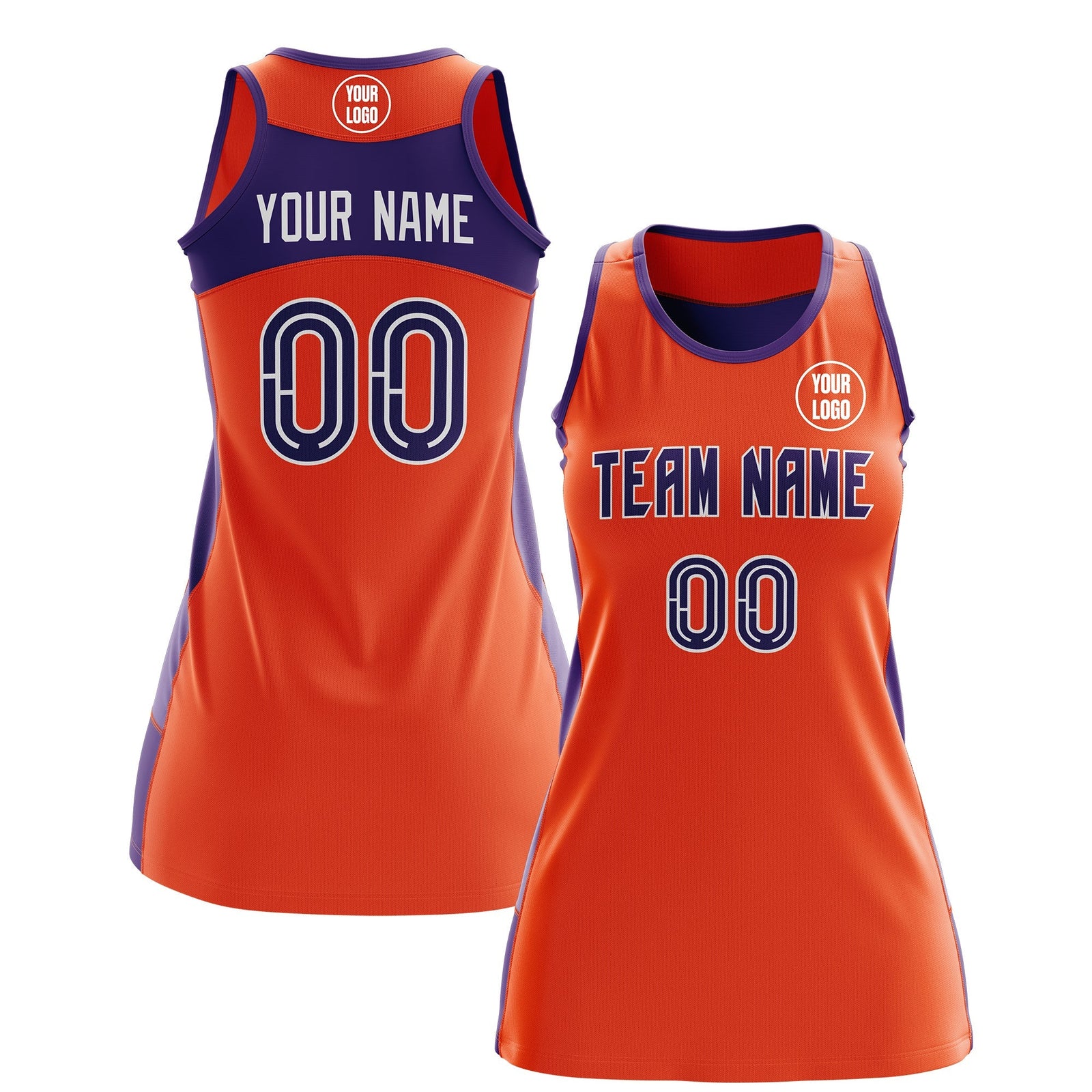 Custom Netball Dress | Orange Purple Classic Style Two-Tone Professional Team Uniforms